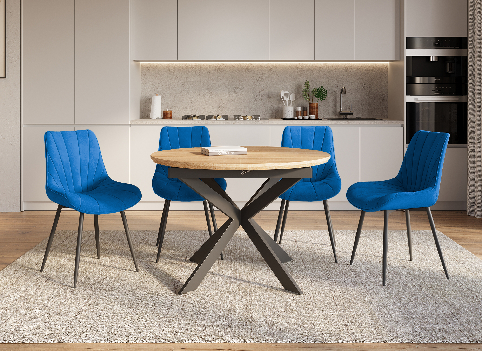 Lot de 4 chaises design en velours bleu ELOVA