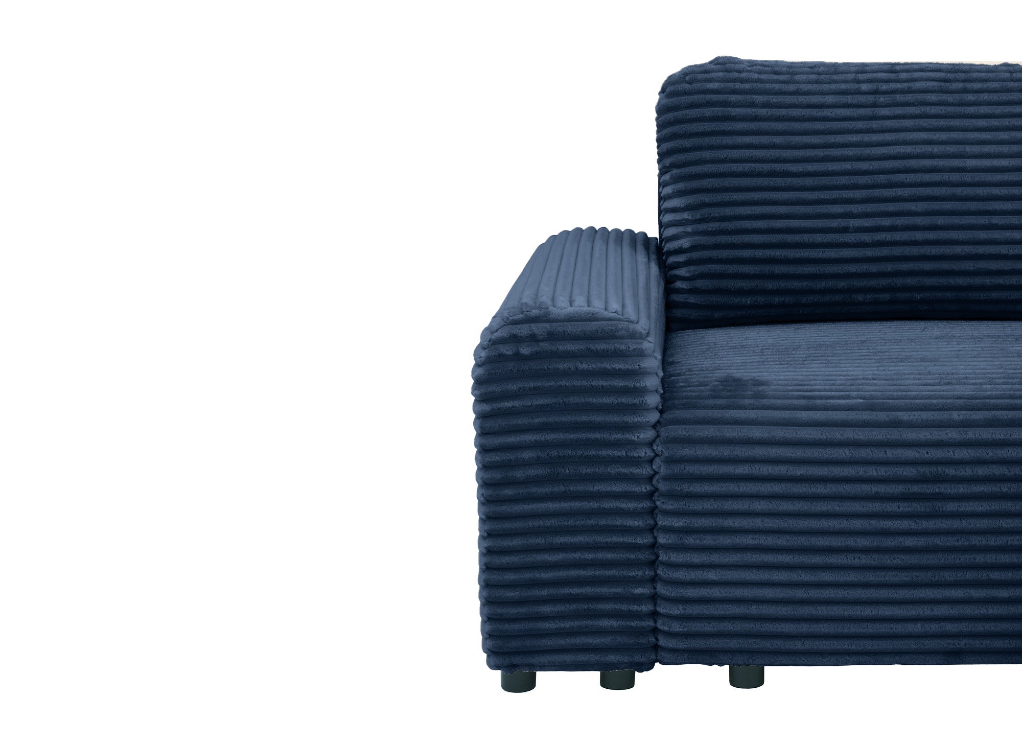 Canapé d'angle droit convertible avec coffre en velours côtelé épais bleu foncé BALI - Angle droit