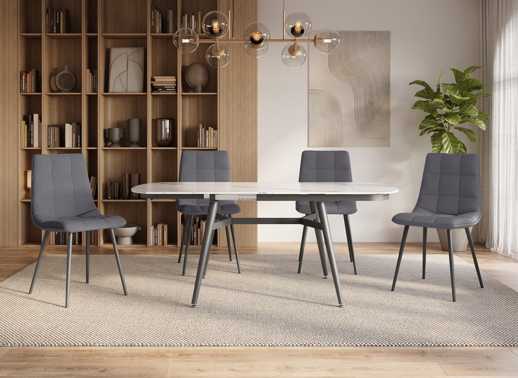 Lot de 4 chaises en tissu gris capitonné JEREMI