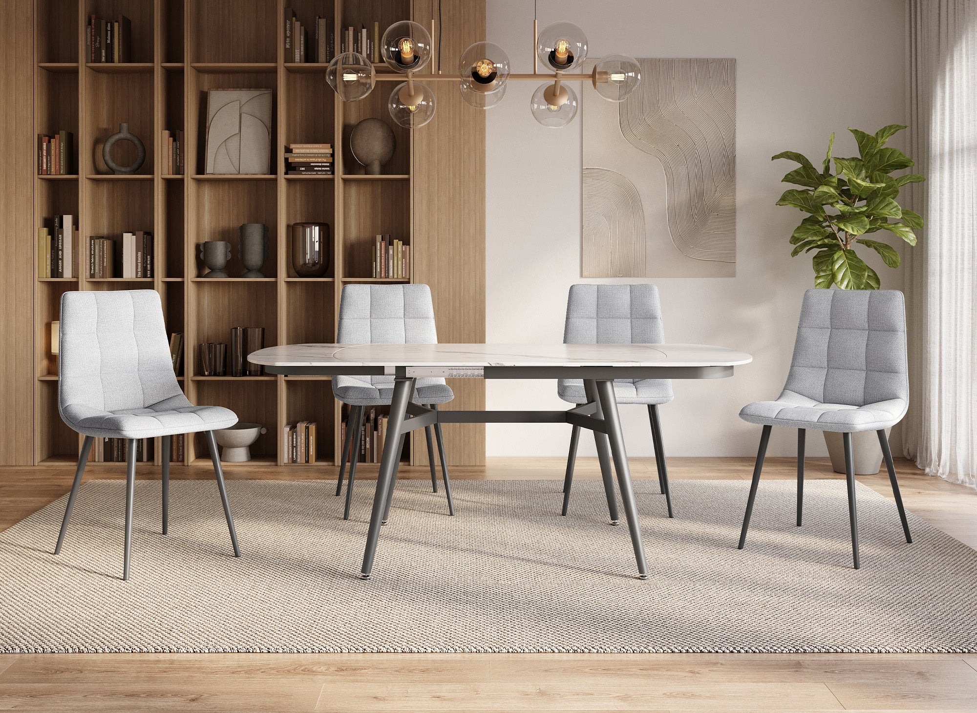Lot de 4 chaises en tissu gris clair capitonné JEREMI