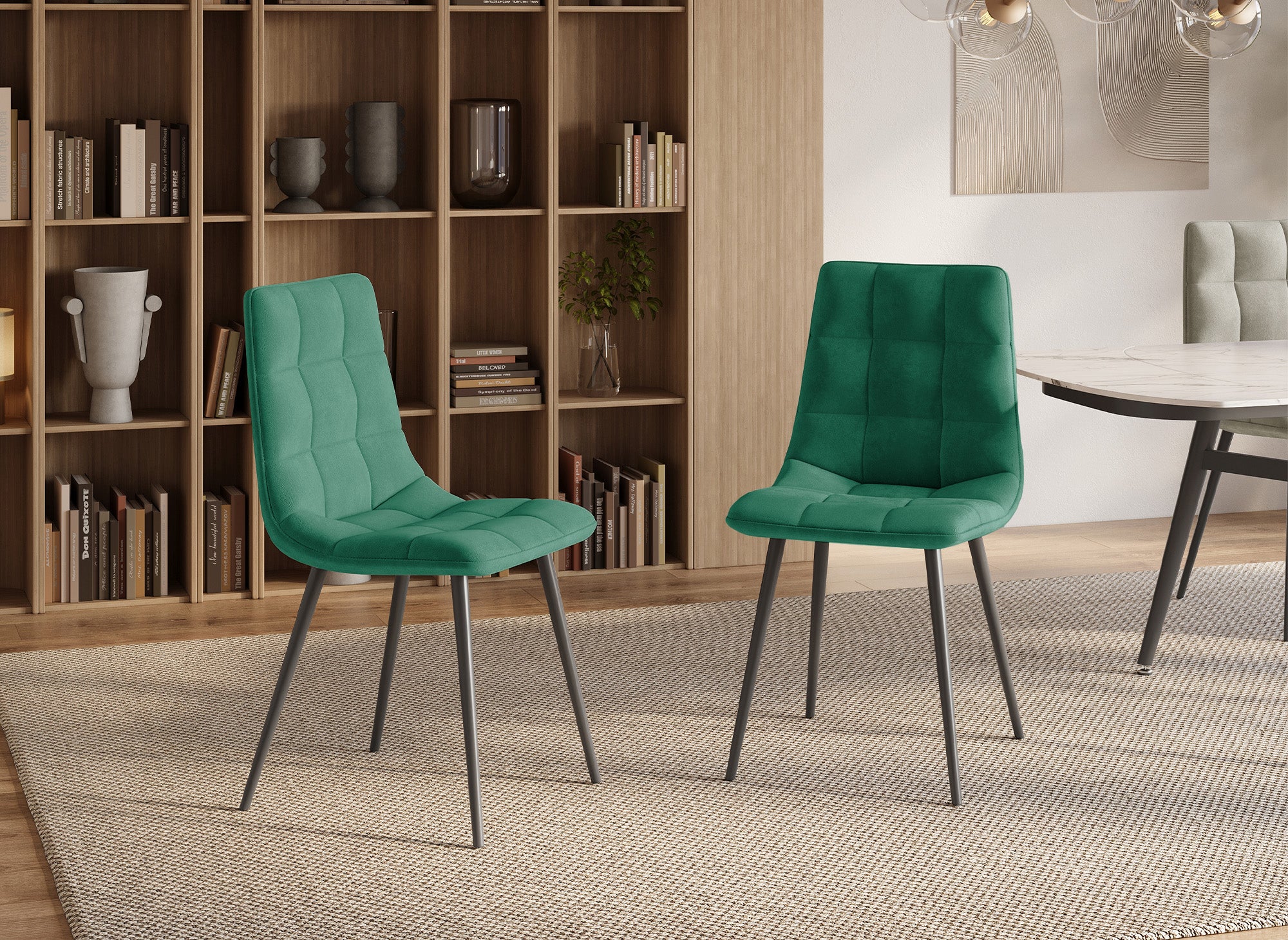 Lot de 4 chaises en velours vert capitonné JEREMI