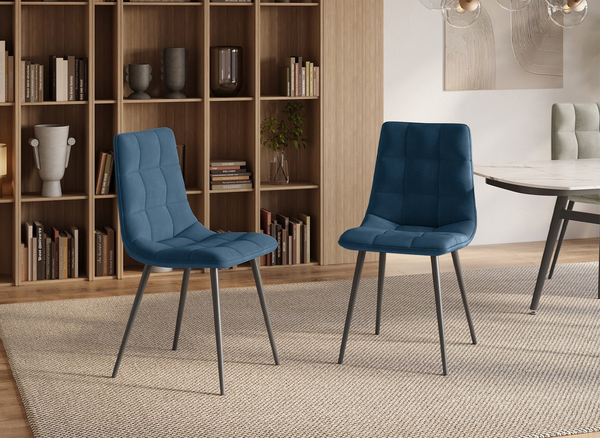 Lot de 4 chaises en velours bleu capitonné JEREMI