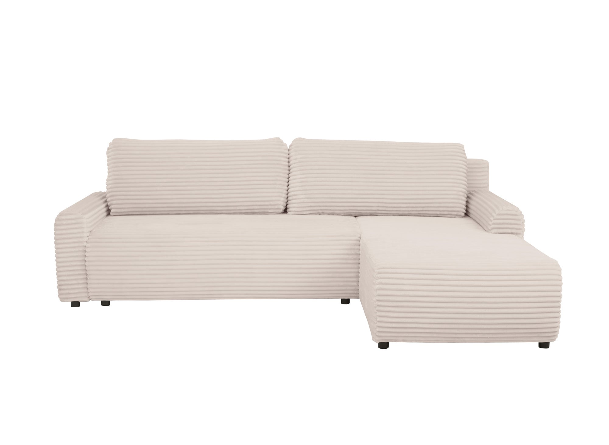 Canapé d'angle réversible et convertible avec coffre en velours côtelé épais beige KATIA