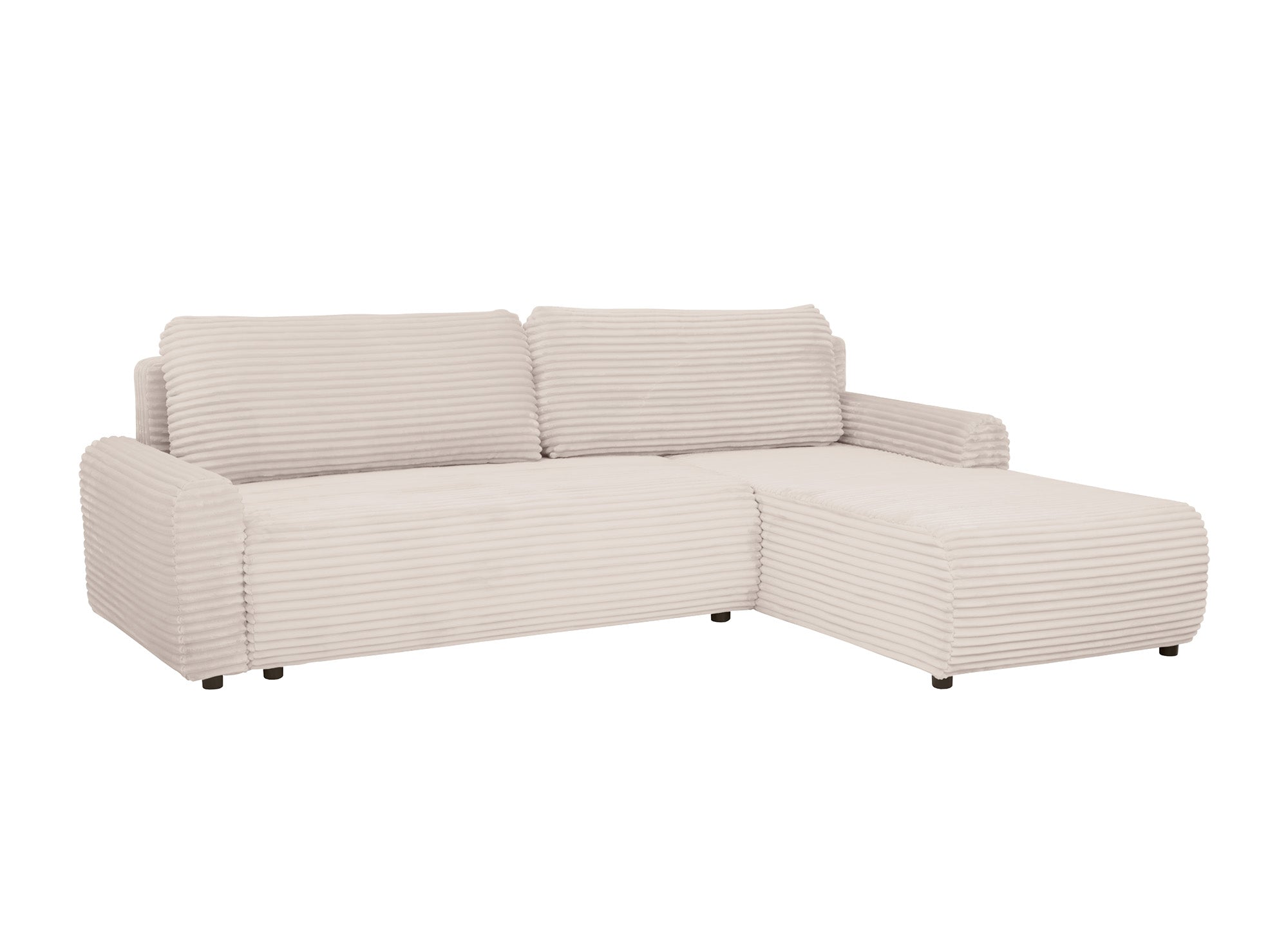 Canapé d'angle réversible et convertible avec coffre en velours côtelé épais beige KATIA