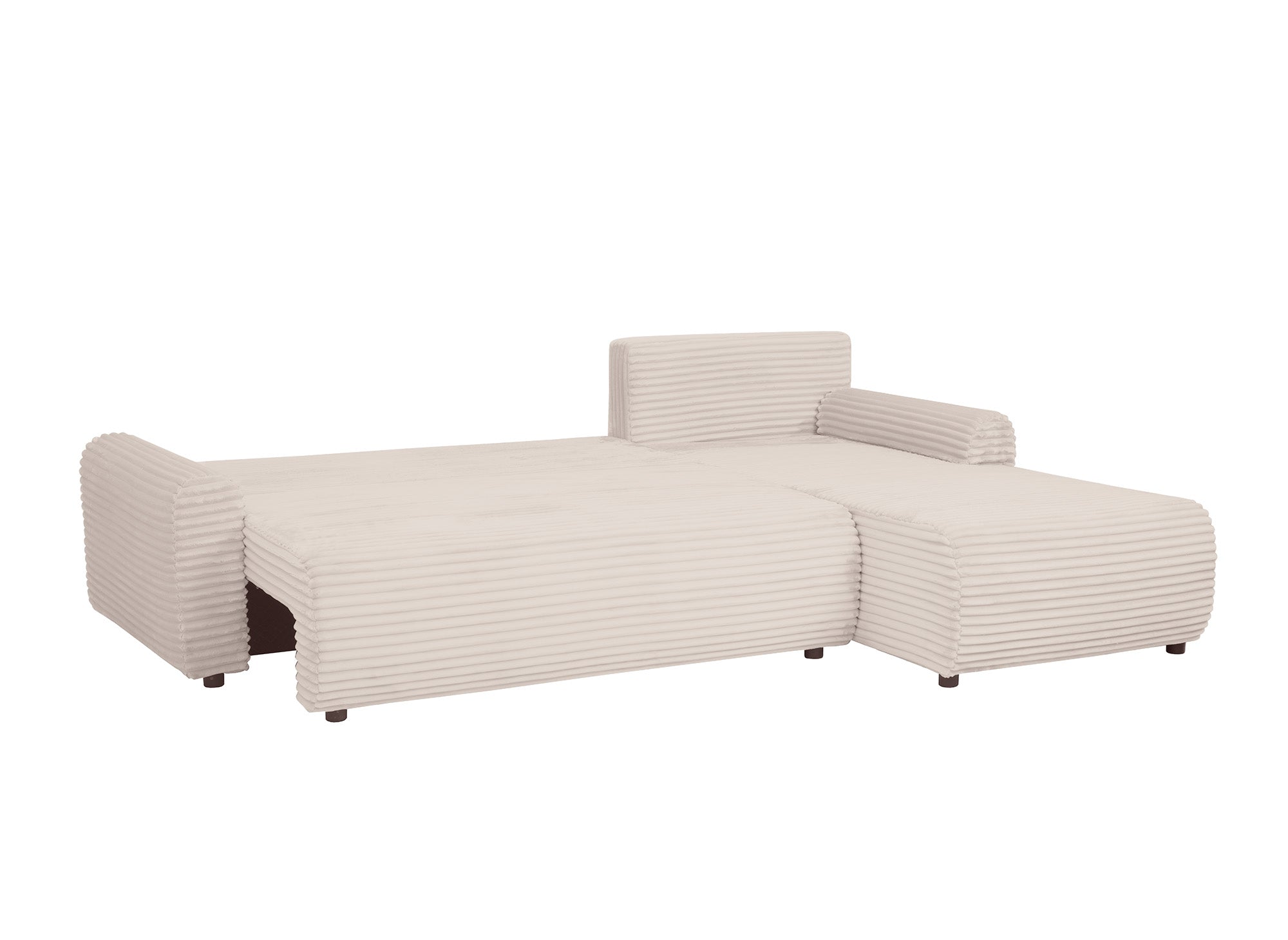 Canapé d'angle réversible et convertible avec coffre en velours côtelé épais beige KATIA