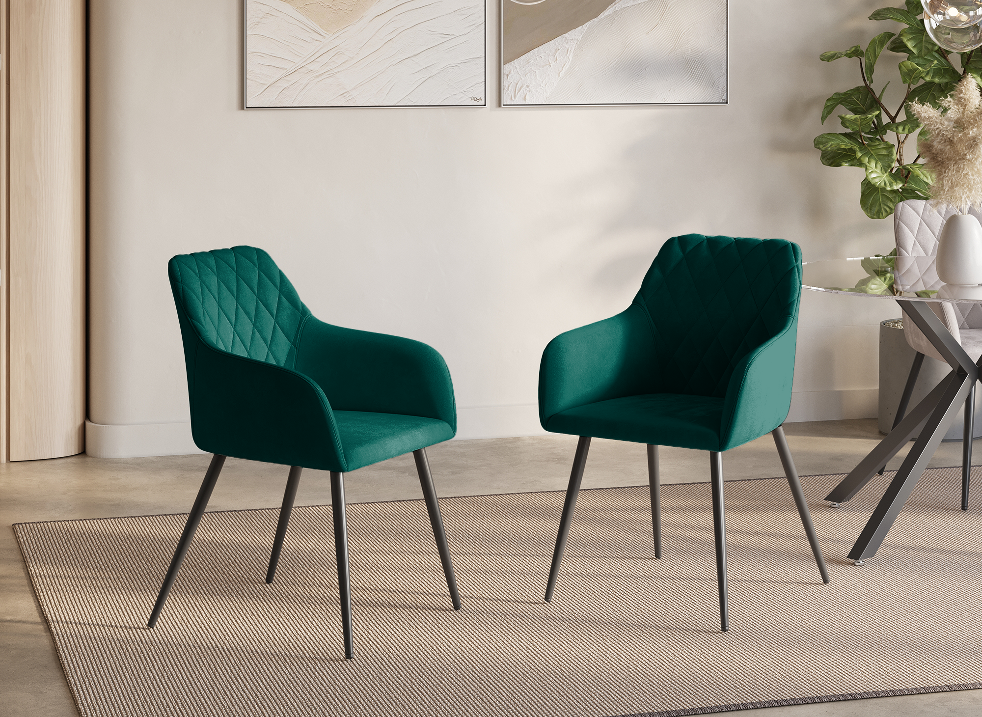 Lot de 2 chaises avec accoudoirs en velours vert KANA
