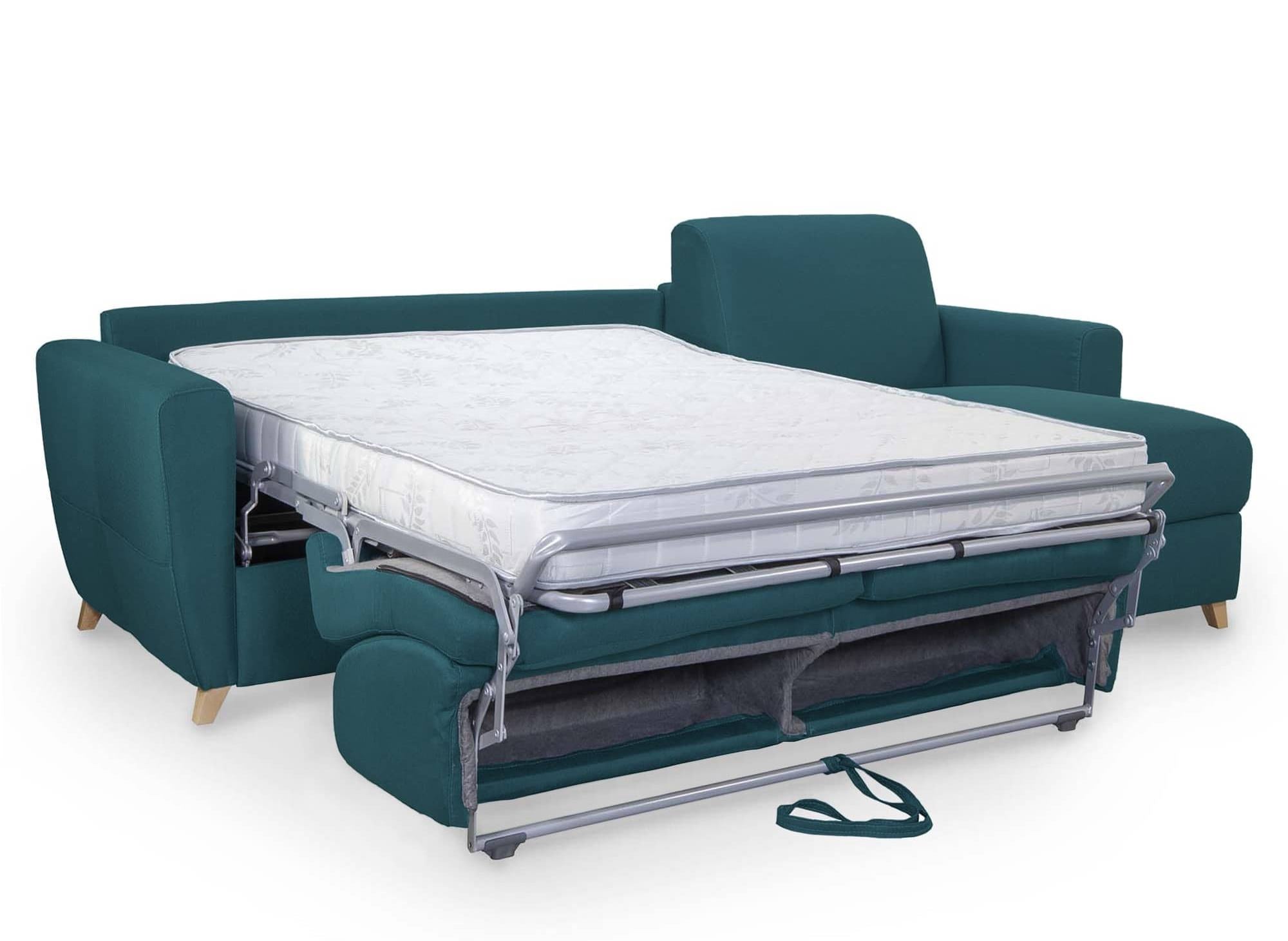 Canapé d'angle convertible réversible scandinave en tissu bleu pétrole TOBIAS