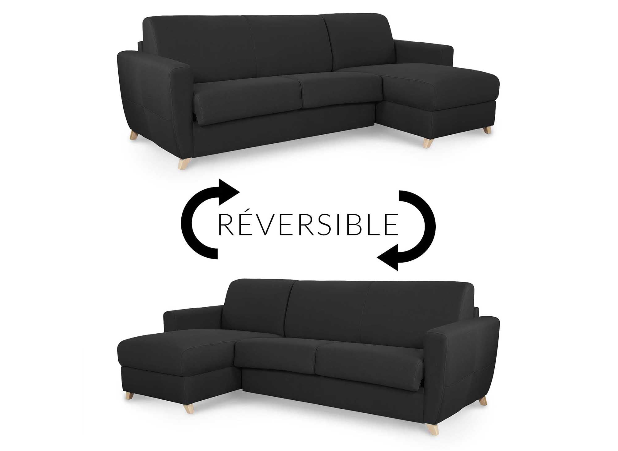 Canapé d'angle convertible réversible scandinave en tissu gris carbon TOBIAS