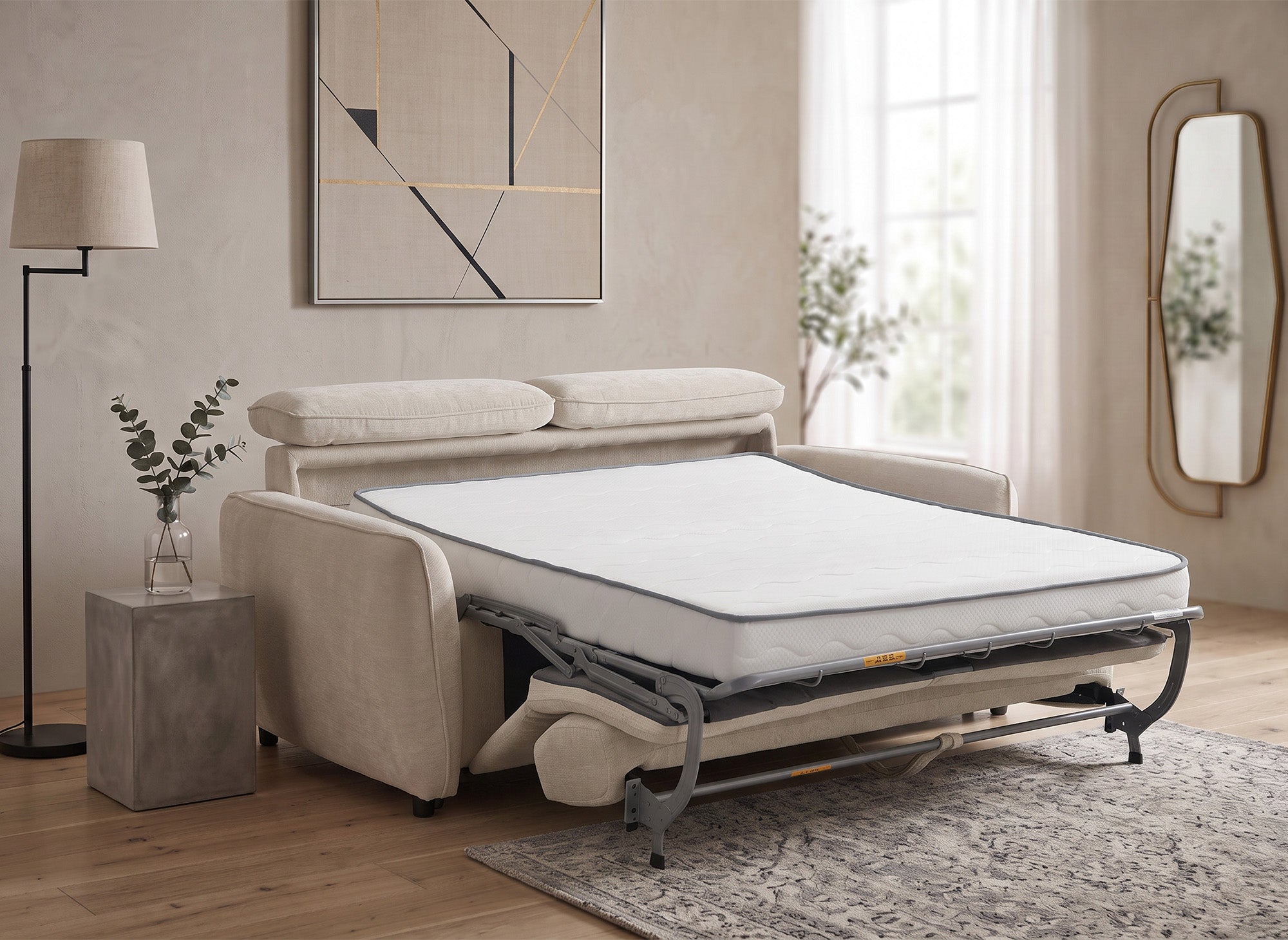 Canapé convertible express 3 places en tissu texturé beige JACINTHE