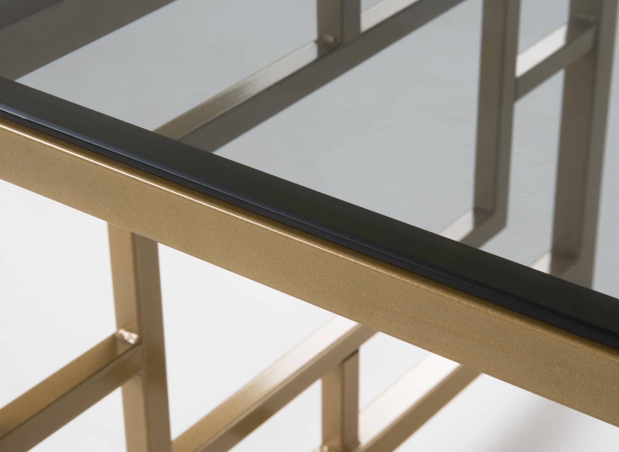 Table basse design en verre noir et métal doré rectangulaire PABLO