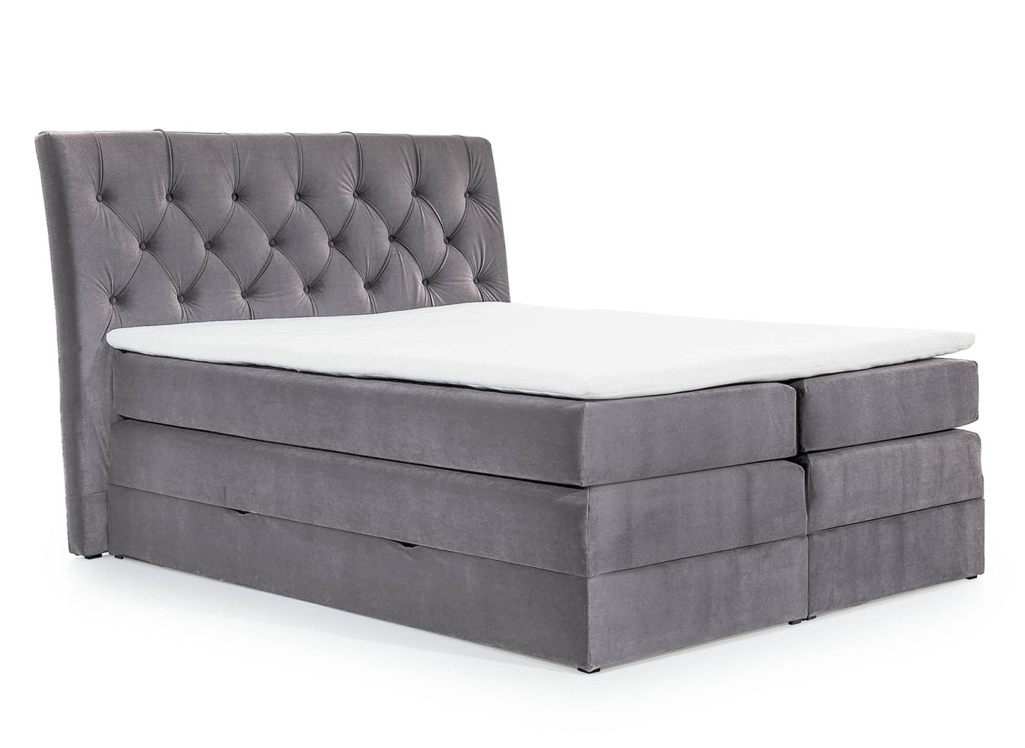 Lit boxspring 140x200 avec coffre de rangement en velours gris MIRANDA