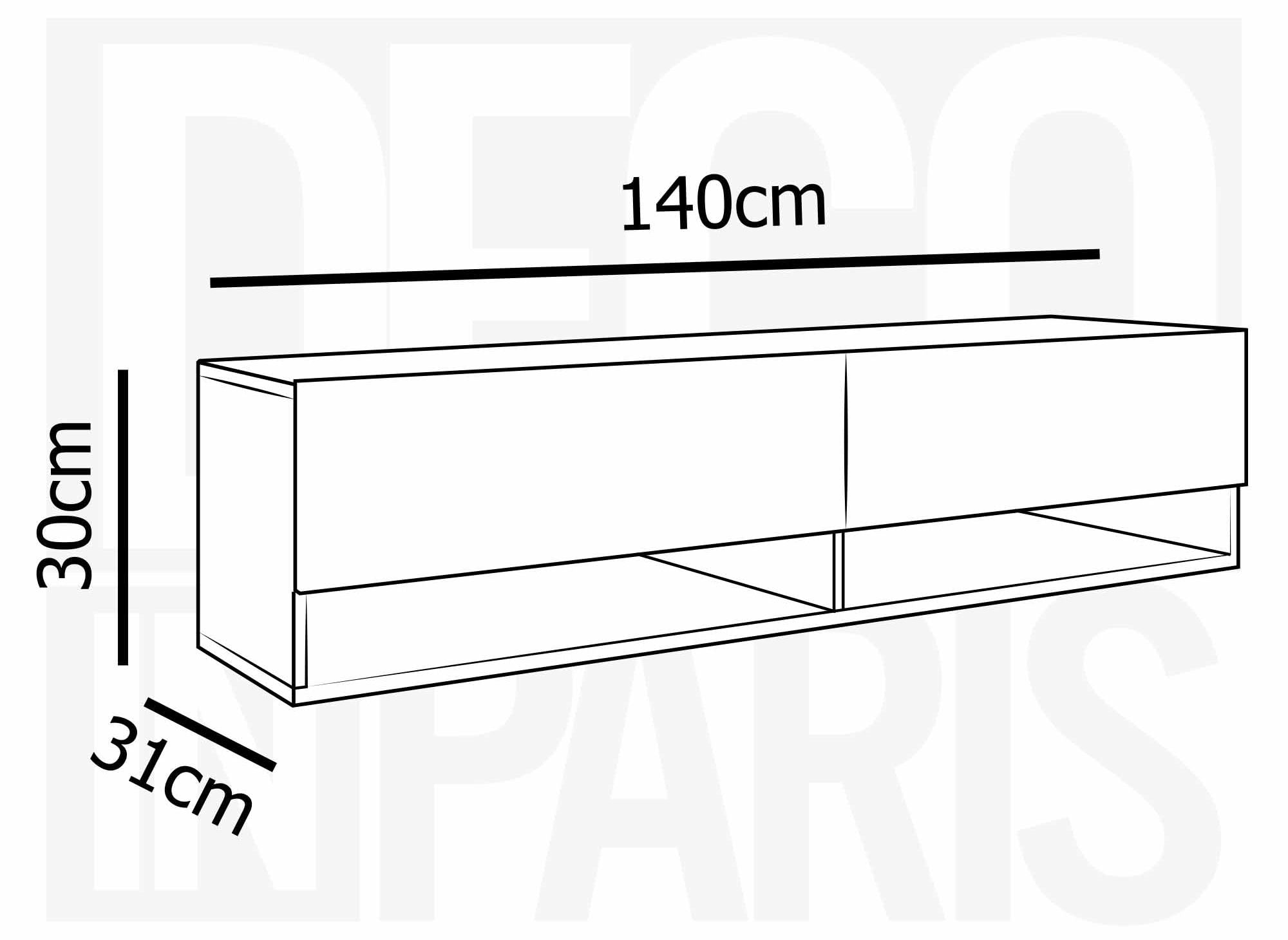 Meuble TV suspendu 2 portes 2 niches blanc et gris ROMANE XL - 140 cm