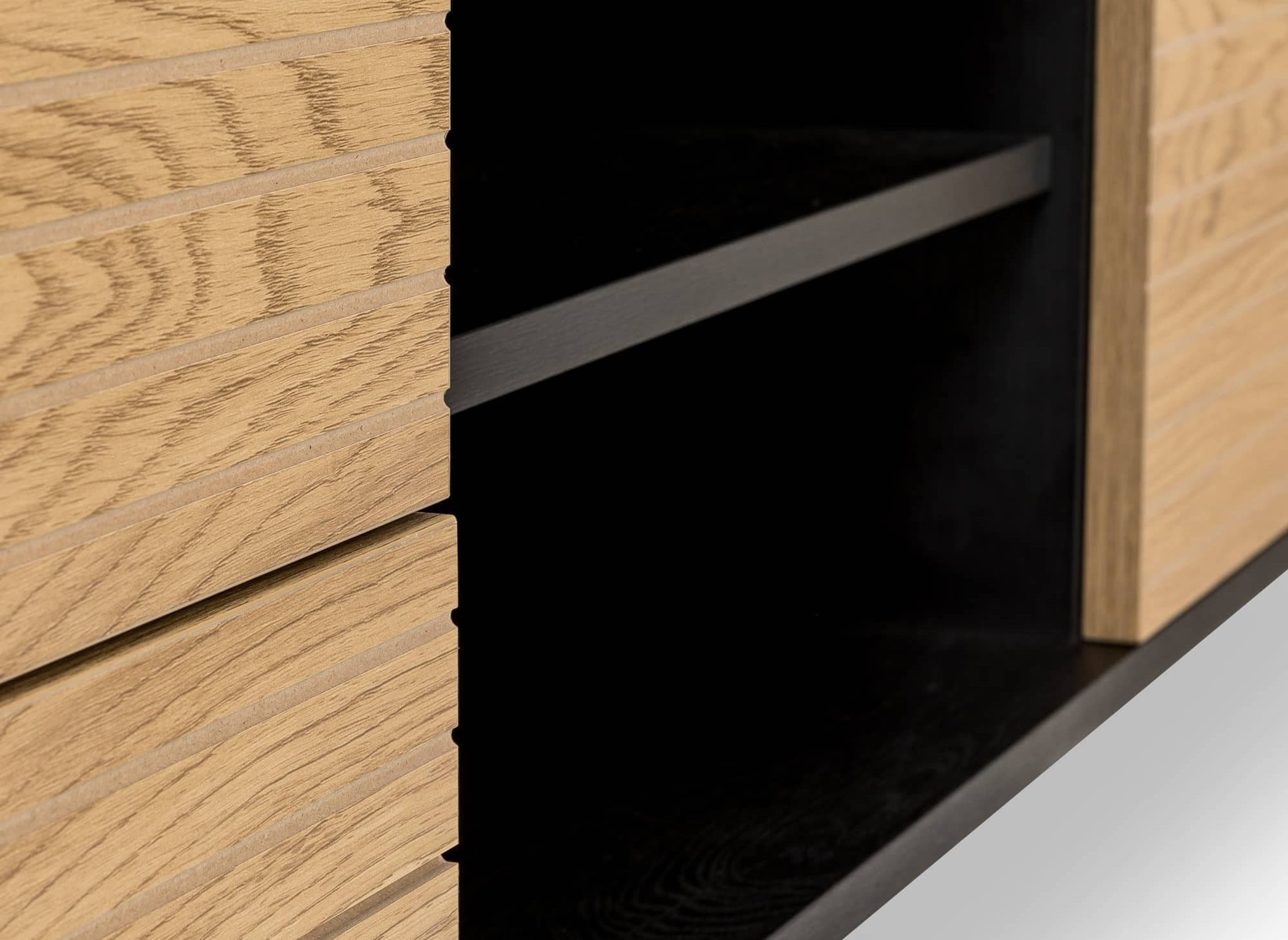 Meuble TV avec 2 tiroirs et 1 porte en bois et métal noir DARYL