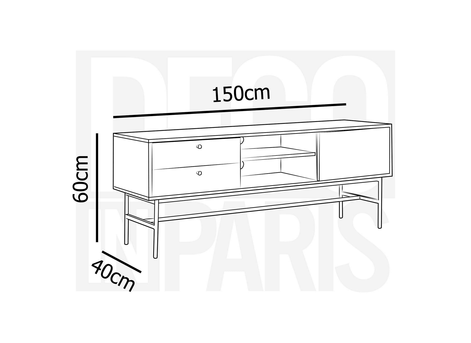 Meuble TV avec 2 tiroirs et 1 porte en bois et métal noir DARYL