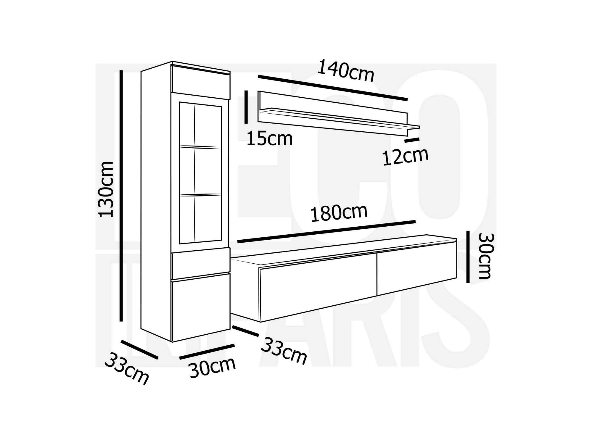 Meuble TV contemporain chêne vieilli avec LED - VERONICA
