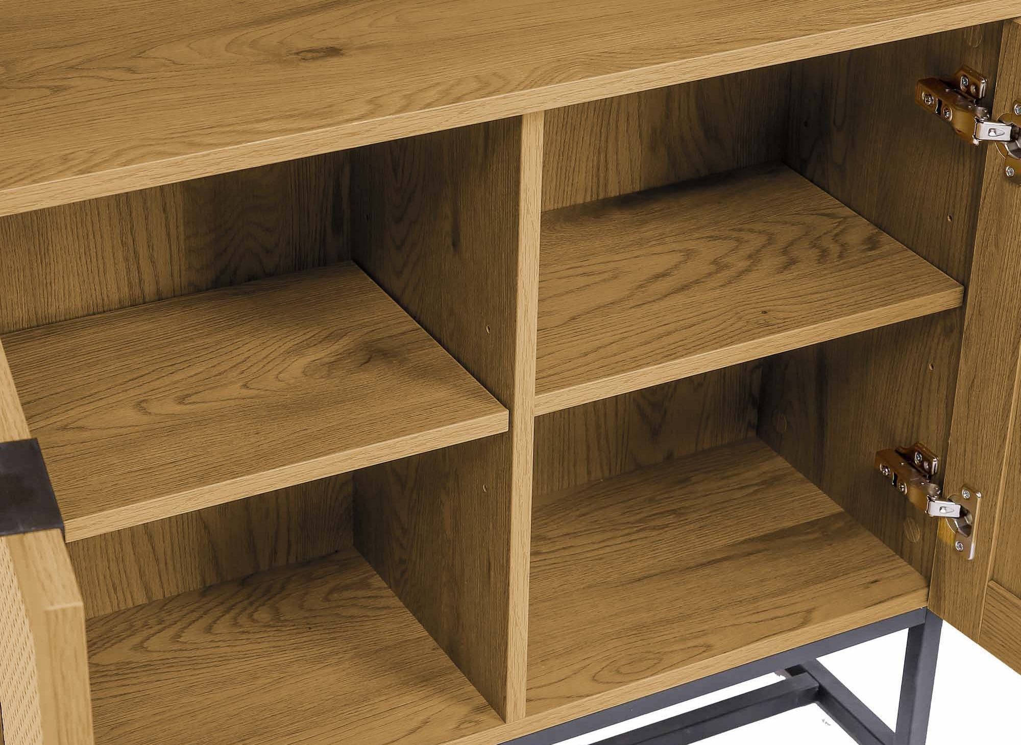 Bibliothèque scandinave 2 portes 2 étagères en bois métal et cannage TULLIO