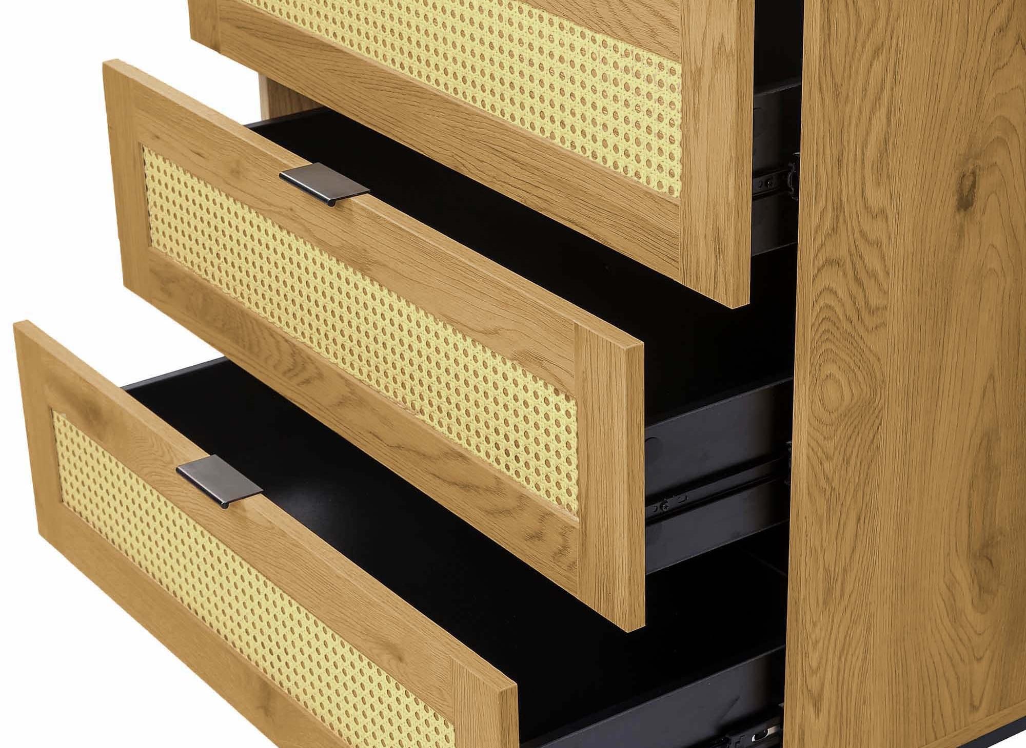 Commode scandinave 3 tiroirs en bois métal et cannage TULLIO