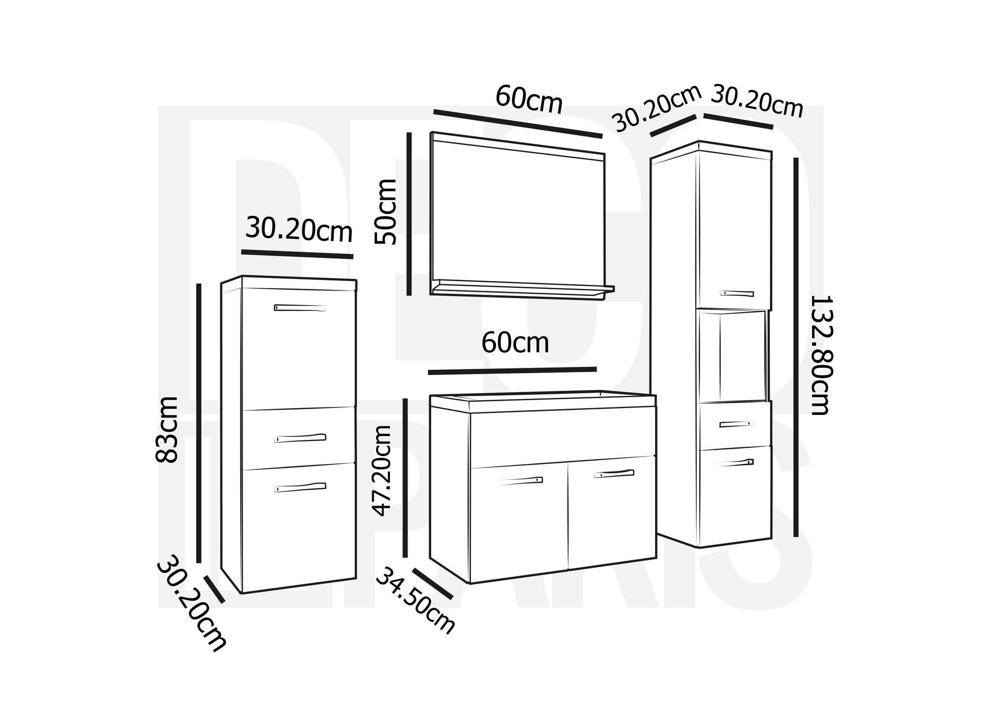 Ensemble meubles salle de bain suspendu - Bois effet chêne et noir SHELBY