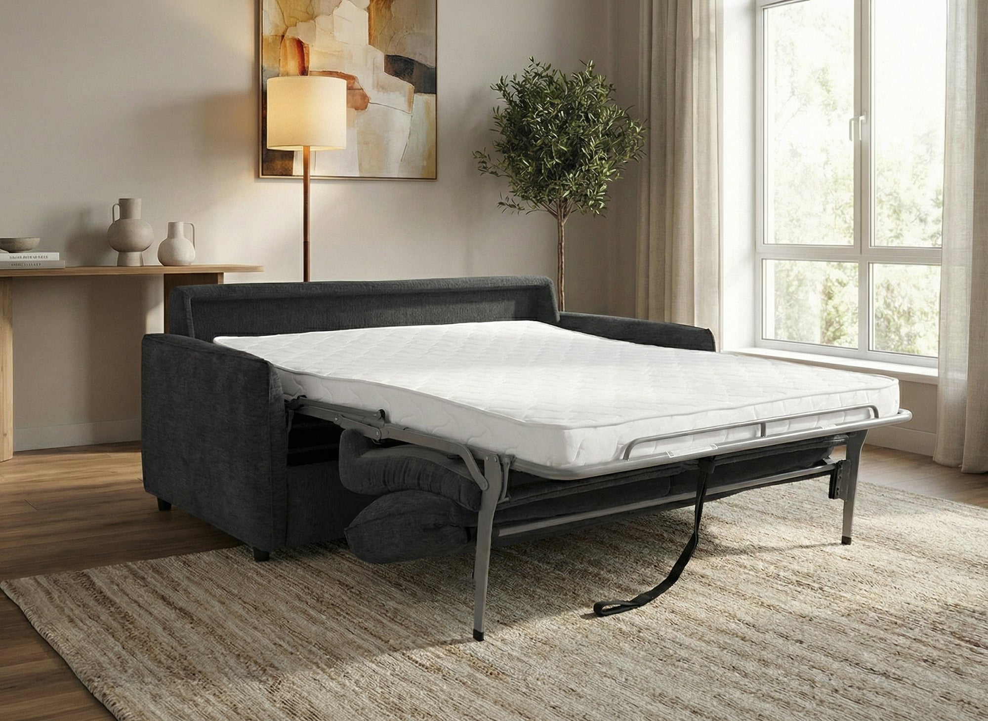 Canapé convertible express 3 places en velours texturé gris foncé CHIARA