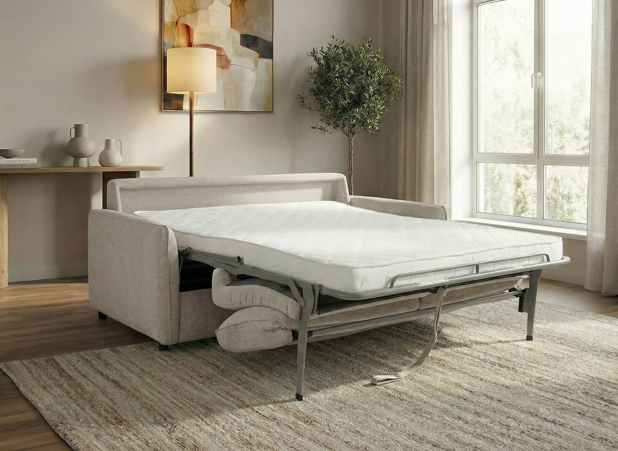 Canapé convertible express 3 places en velours texturé beige CHIARA