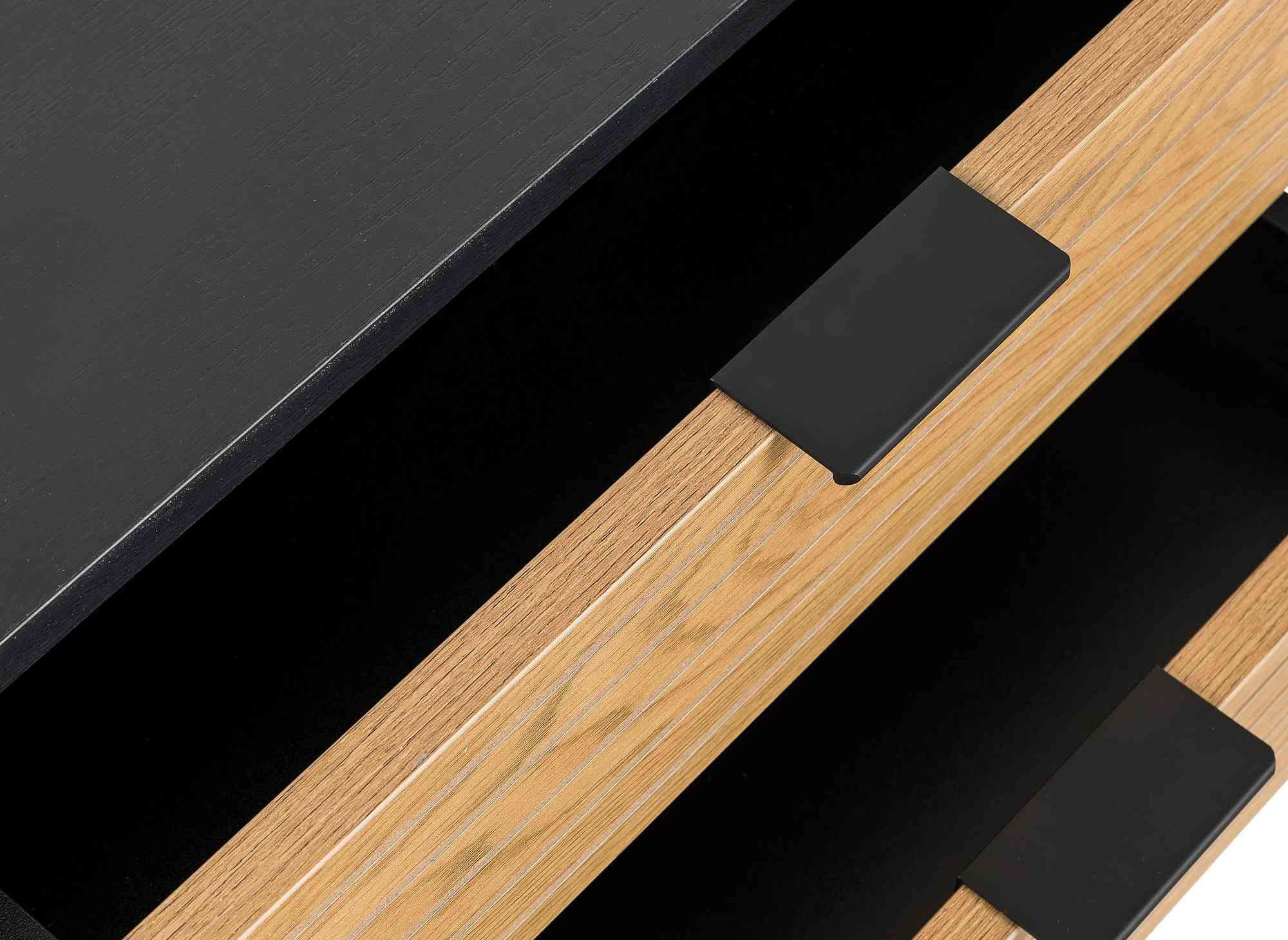 Meuble TV 2 tiroirs 1 porte en bois clair et métal noir TISSIA