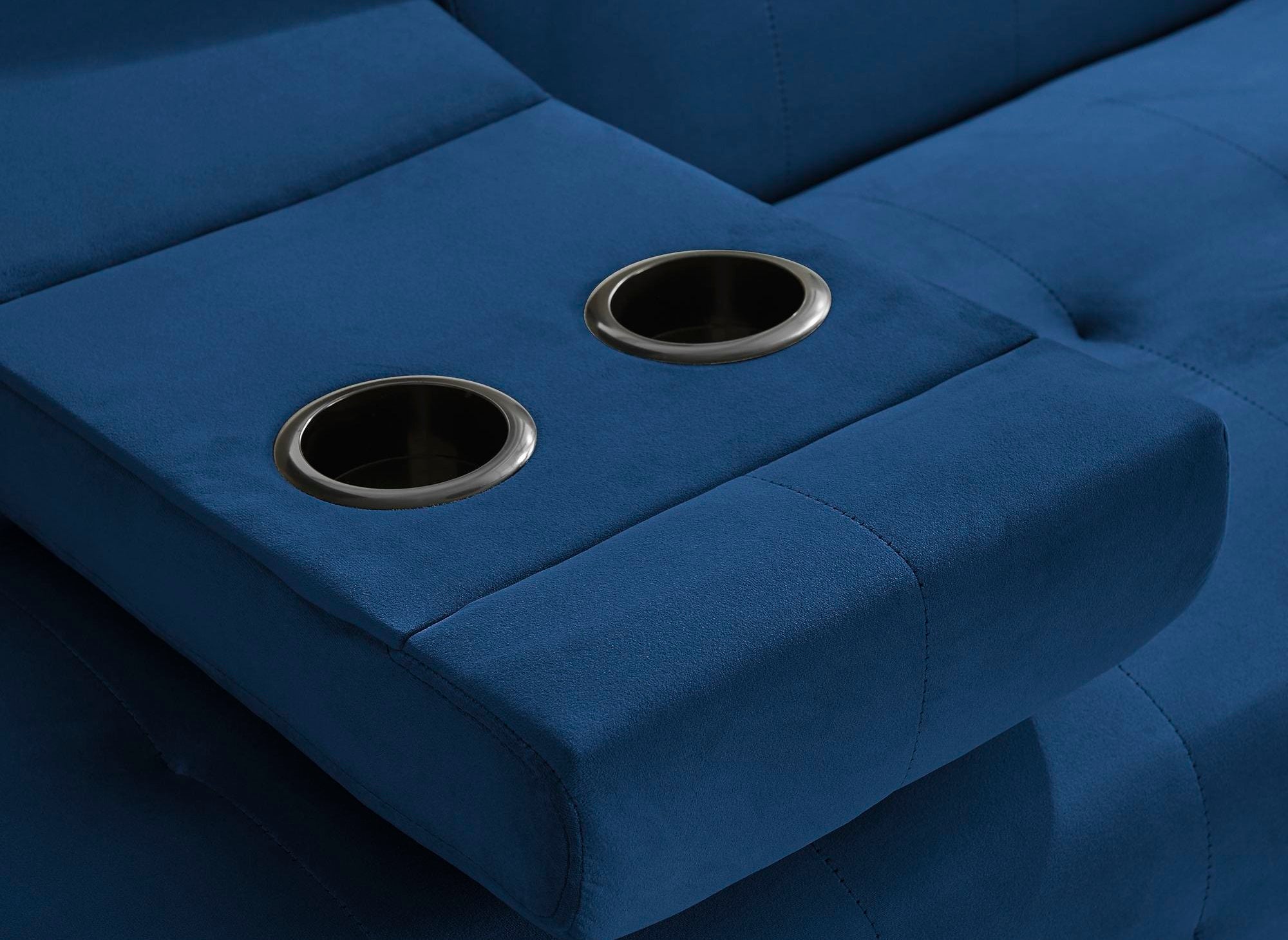Canapé clic clac en velours bleu foncé avec porte-gobelet LIMA