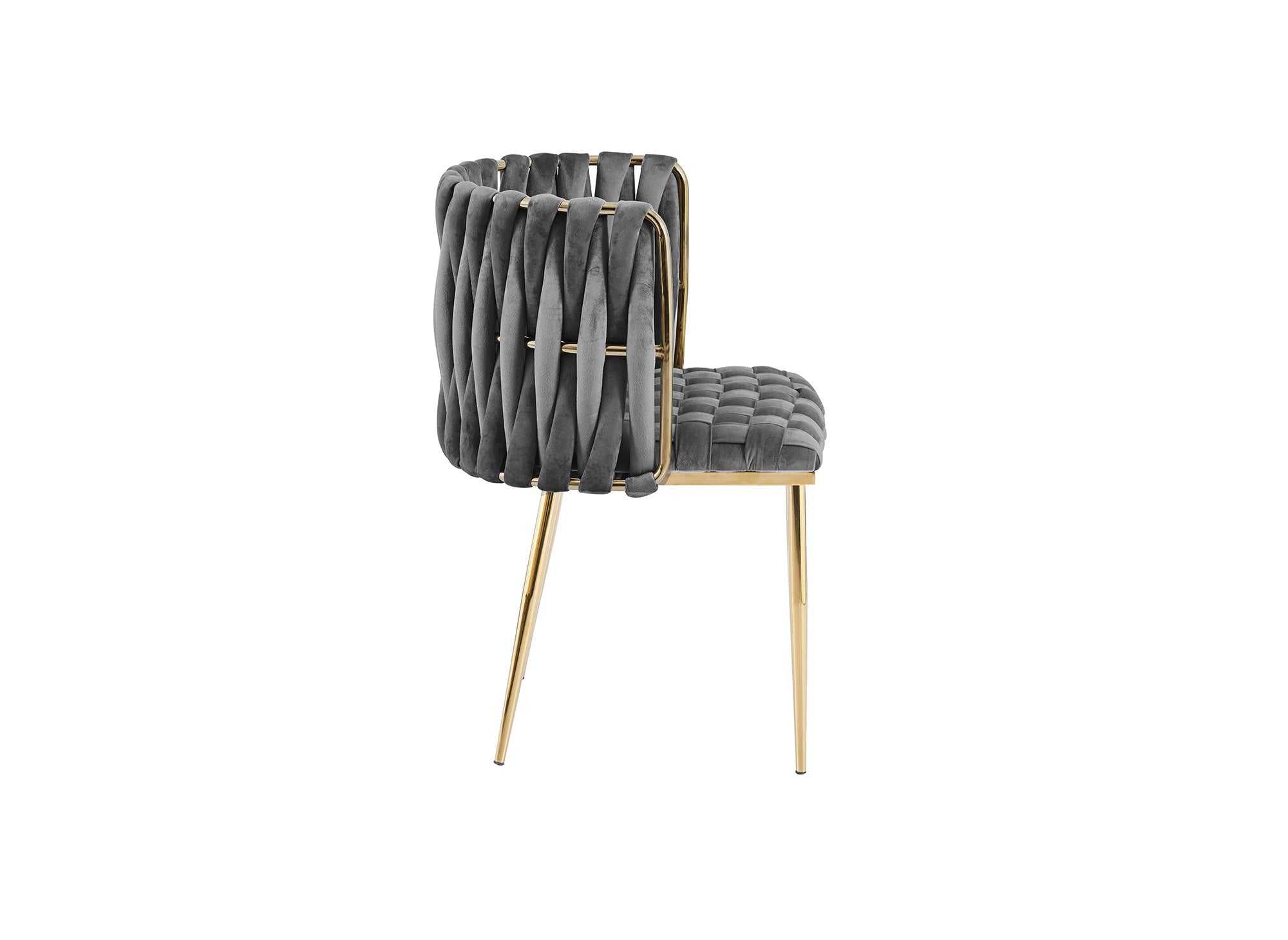 Lot de 2 chaises en velours gris pieds en métal doré POLO