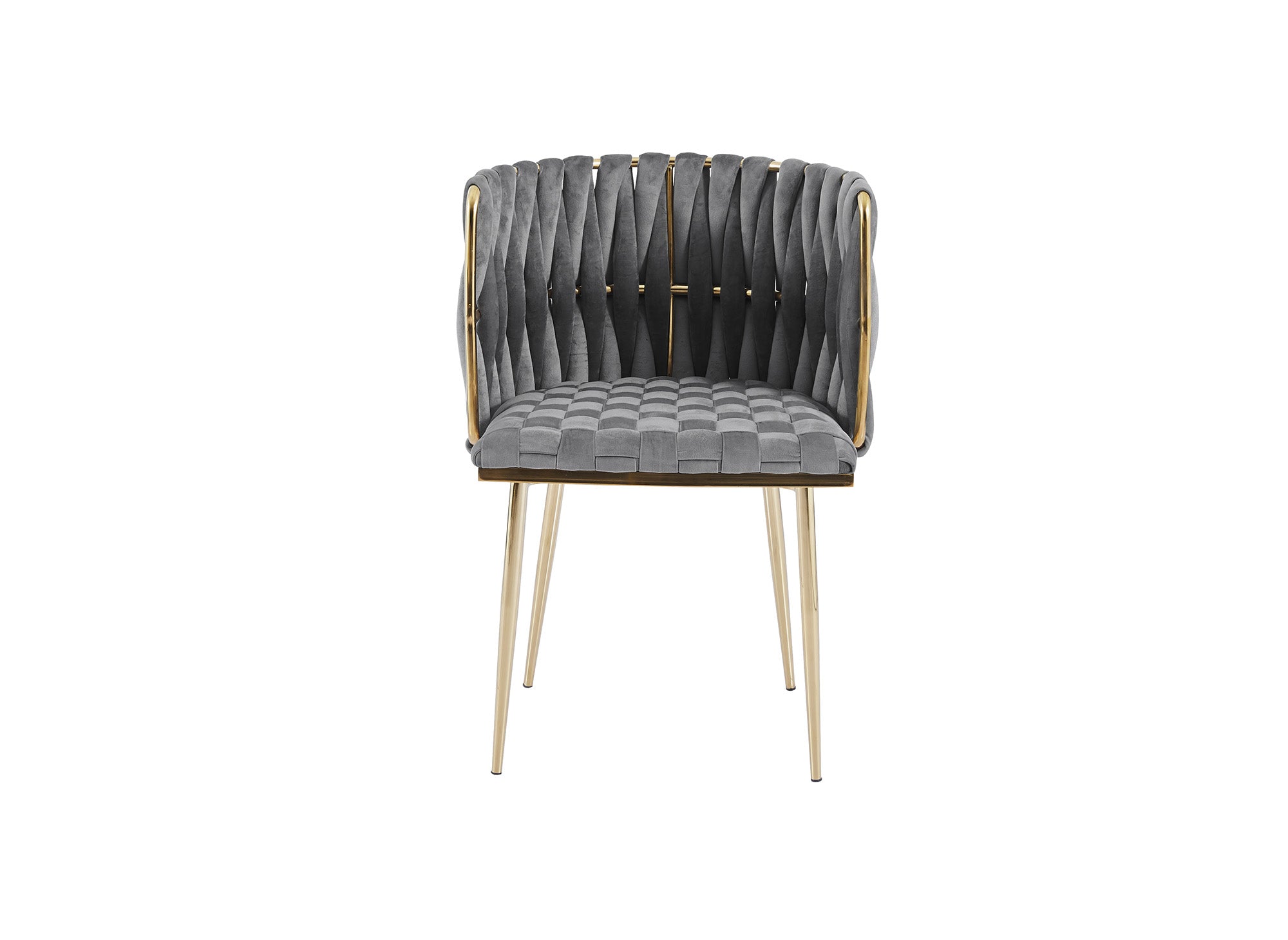 Lot de 2 chaises en velours gris pieds en métal doré POLO