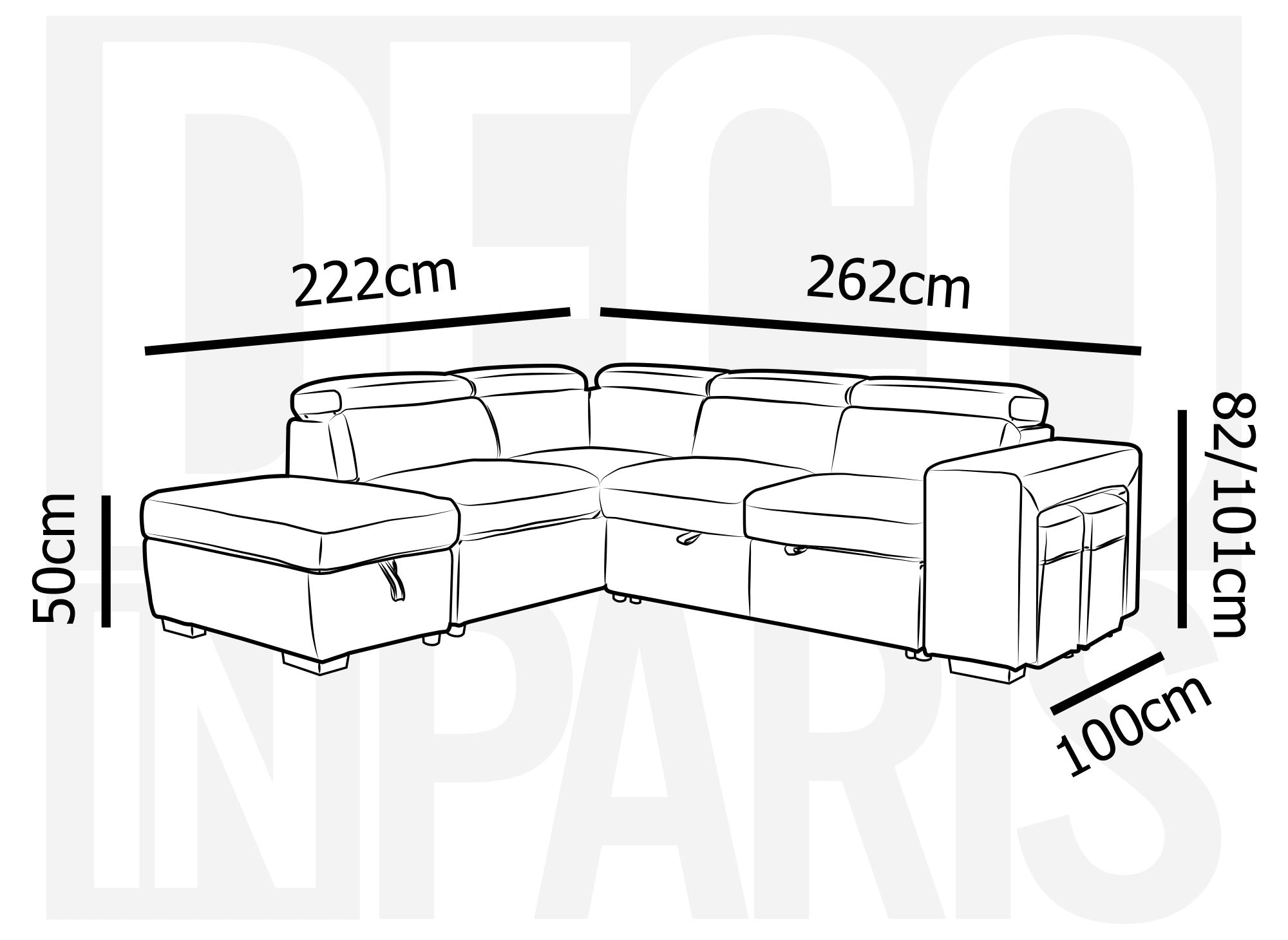 Canapé d'angle convertible en tissu gris DAVON - angle gauche