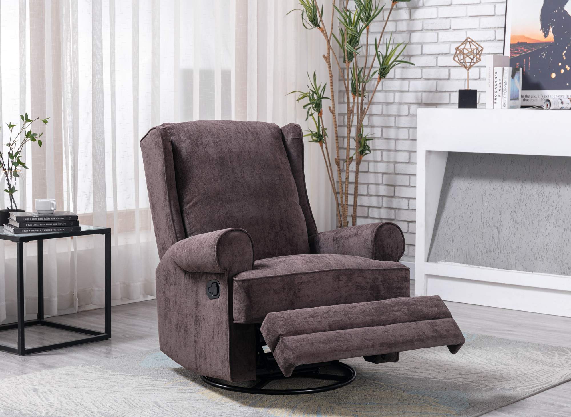 Fauteuil relax pivotant en tissu marron BRODY