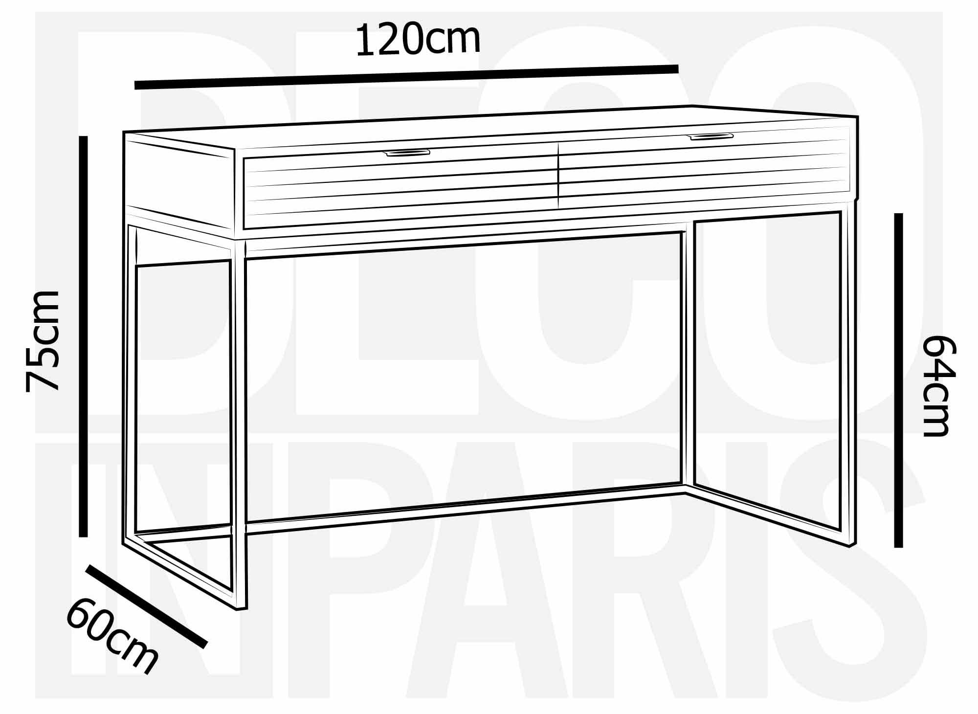Bureau 2 tiroirs en bois clair et métal noir TISSIA