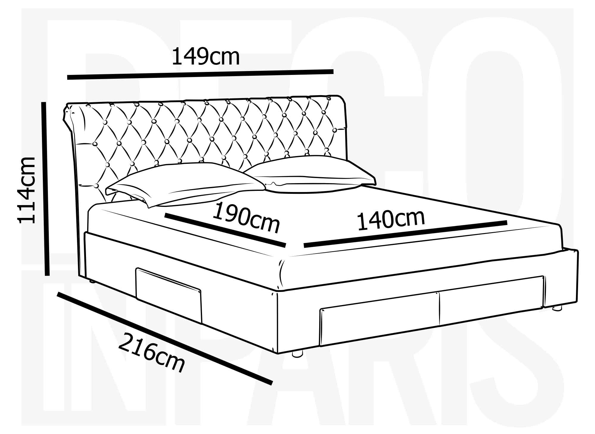 Lit double avec 4 tiroirs en lin beige 140x190 cm LEANDRE