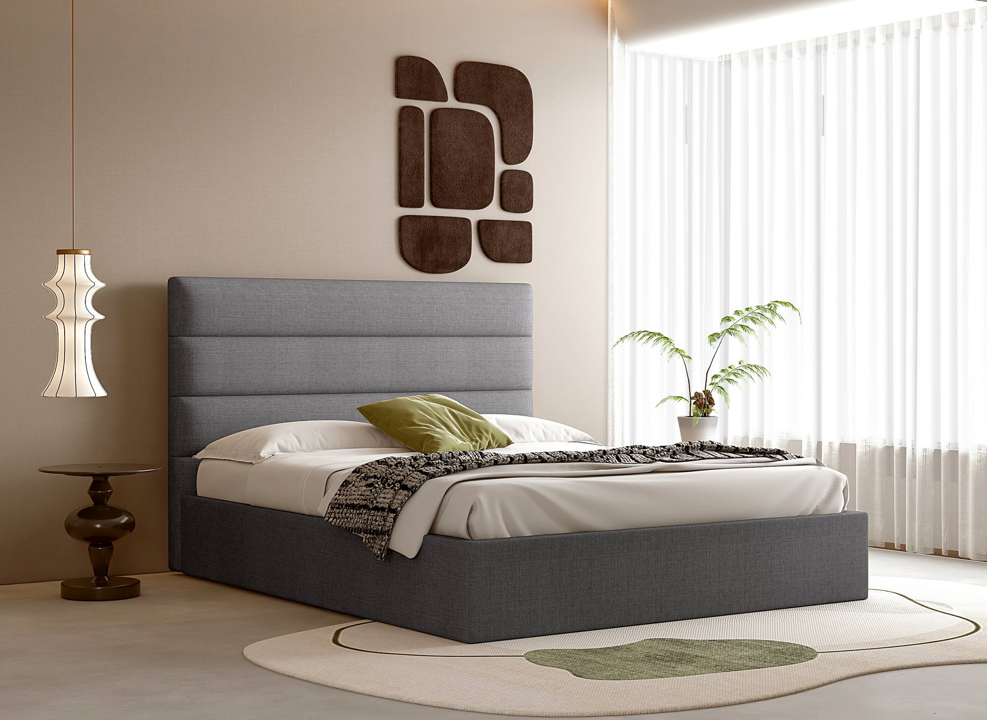 Lit coffre en tissu lin gris 140 x 190 cm SHANNA