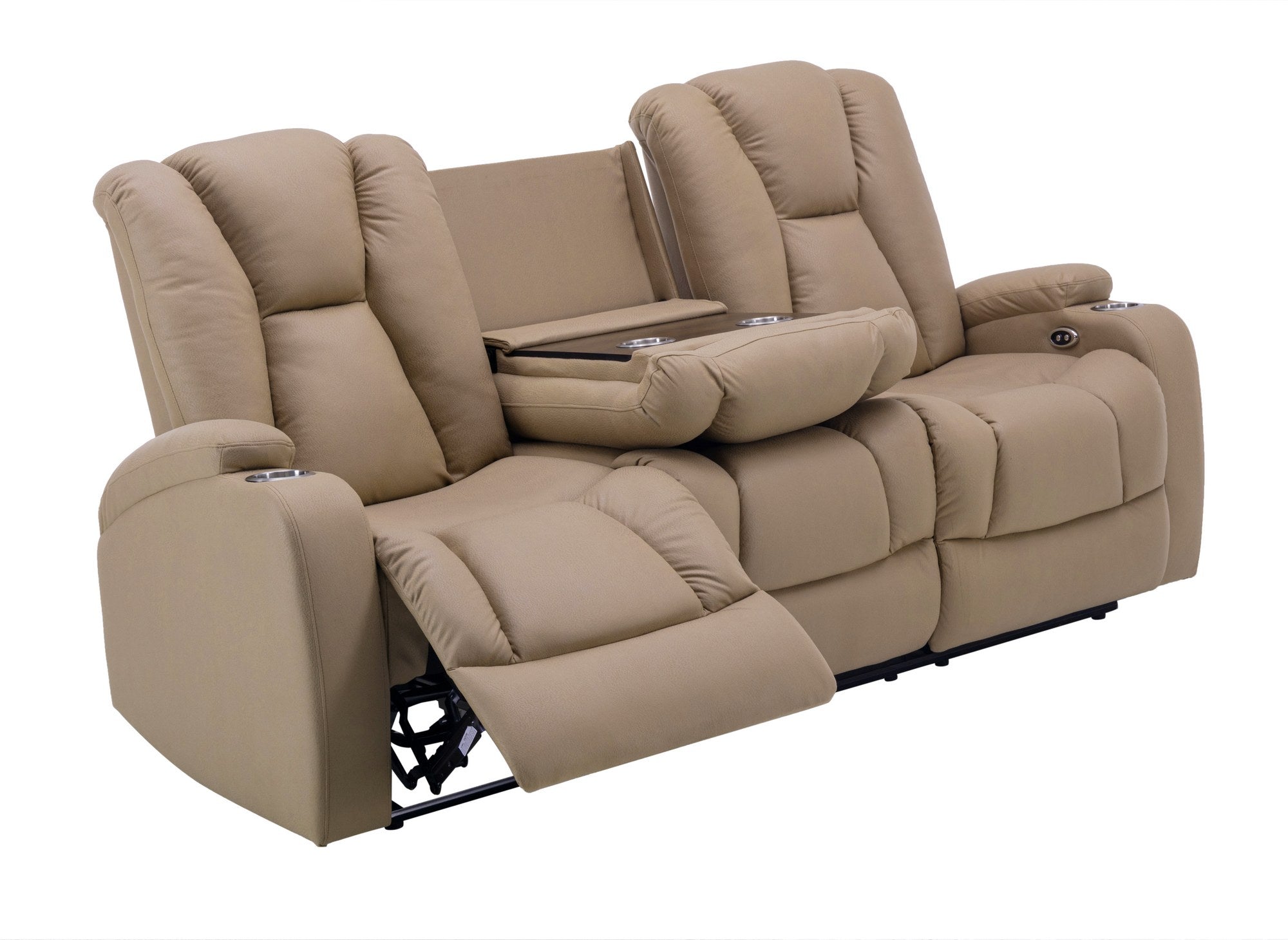 Canapé 3 places relax électrique en tissu microfibre beige EL CLARENCE