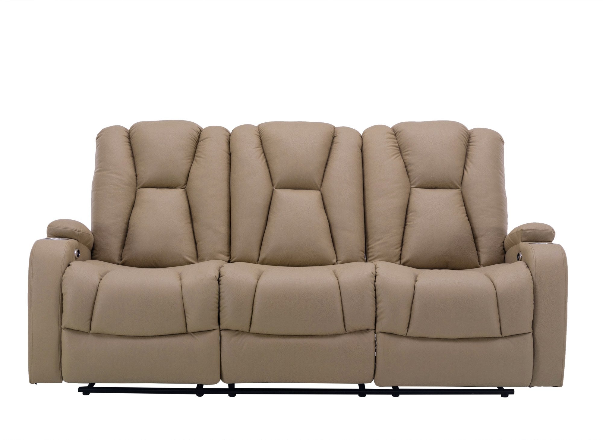 Canapé 3 places relax électrique en tissu microfibre beige EL CLARENCE