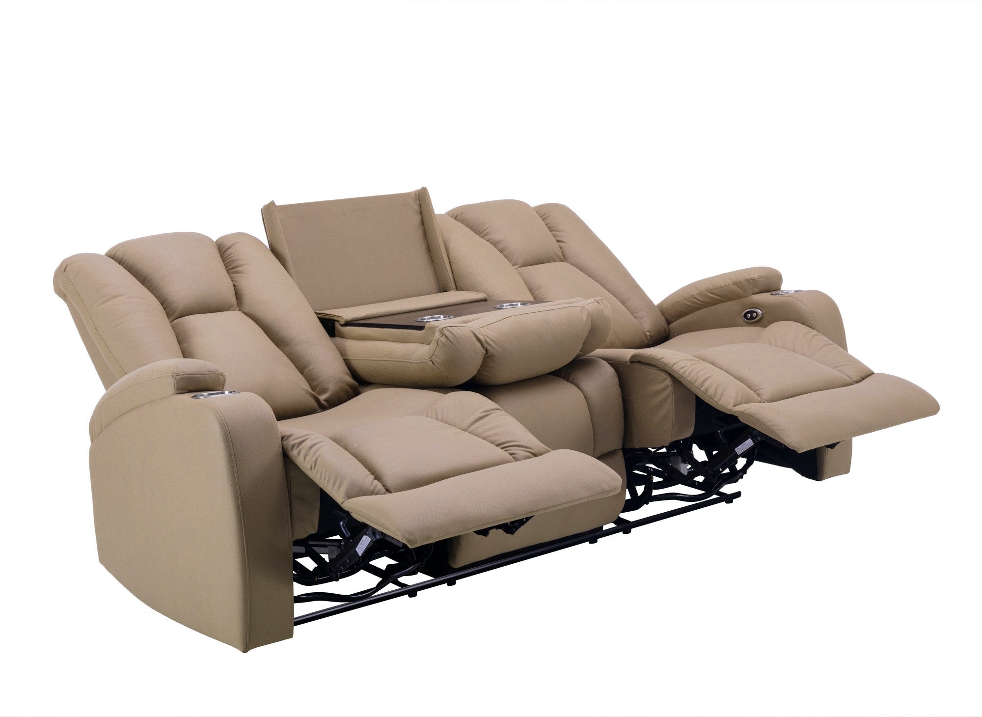 Canapé 3 places relax électrique en tissu microfibre beige EL CLARENCE