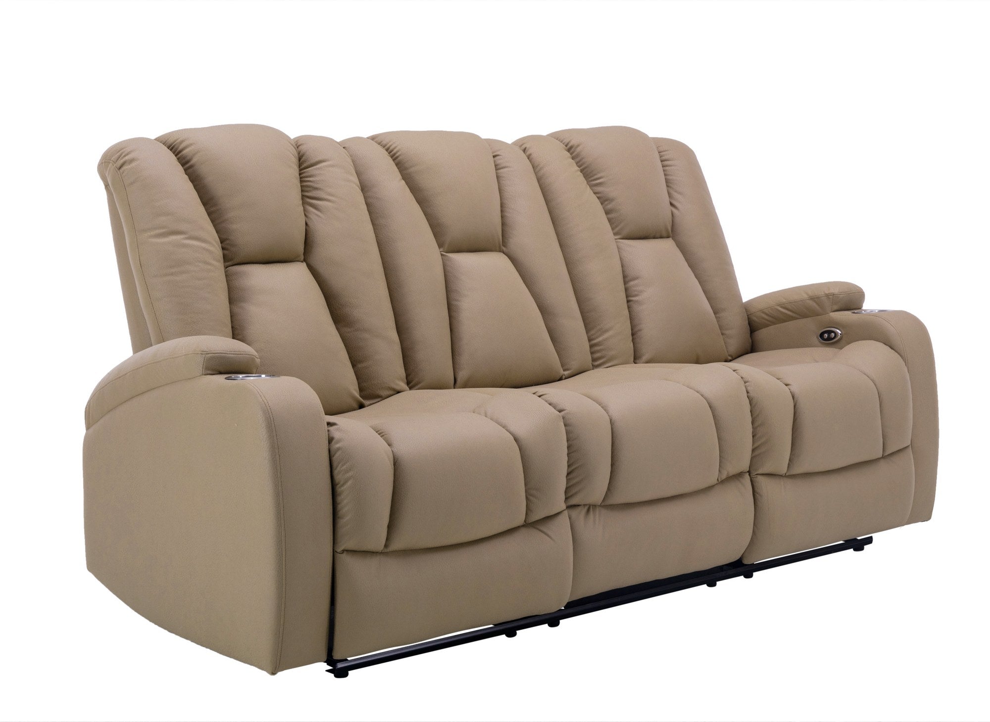 Canapé 3 places relax électrique en tissu microfibre beige EL CLARENCE