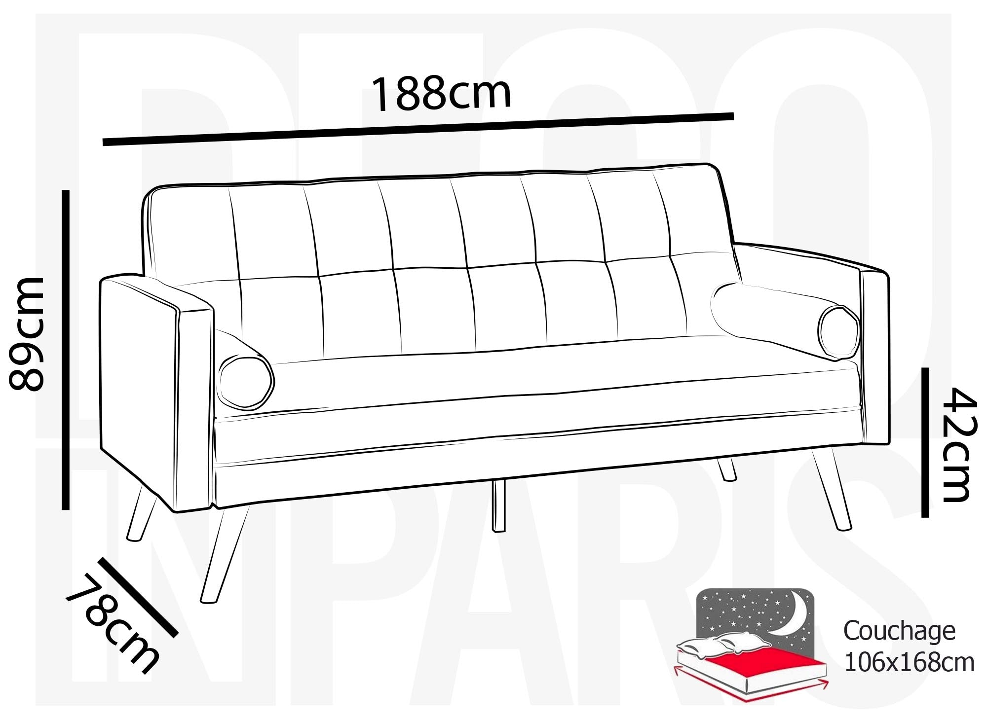 Banquette clic clac gris en tissu TANIA