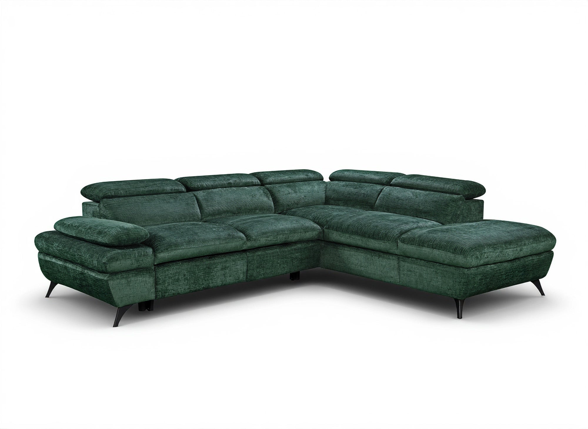 Canapé d'angle convertible avec coffre en velours chiné vert LUFY - Angle droit