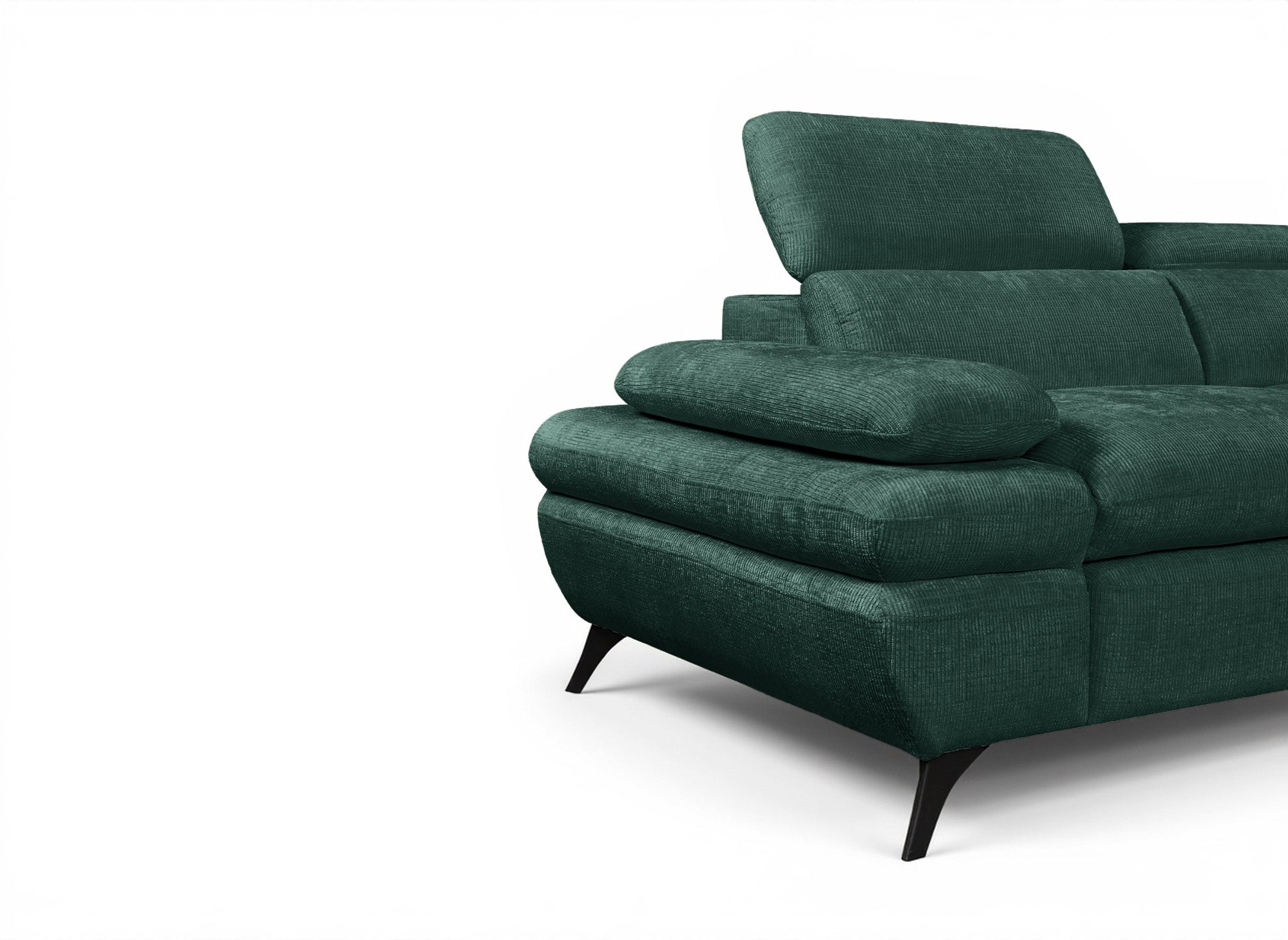 Canapé d'angle convertible avec coffre en velours chiné vert LUFY - Angle droit