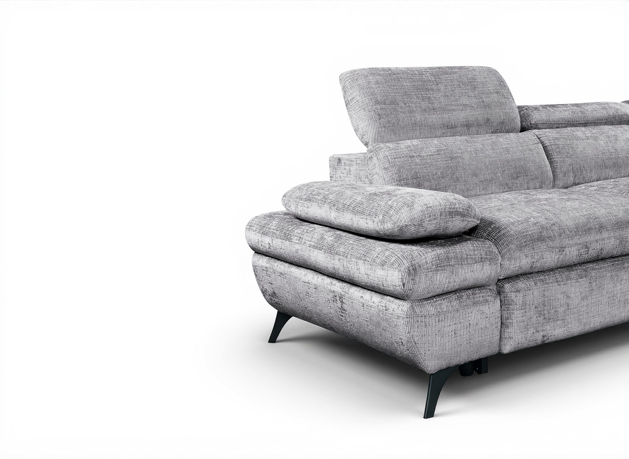 Canapé d'angle convertible avec coffre en velours chiné gris LUFY - Angle droit