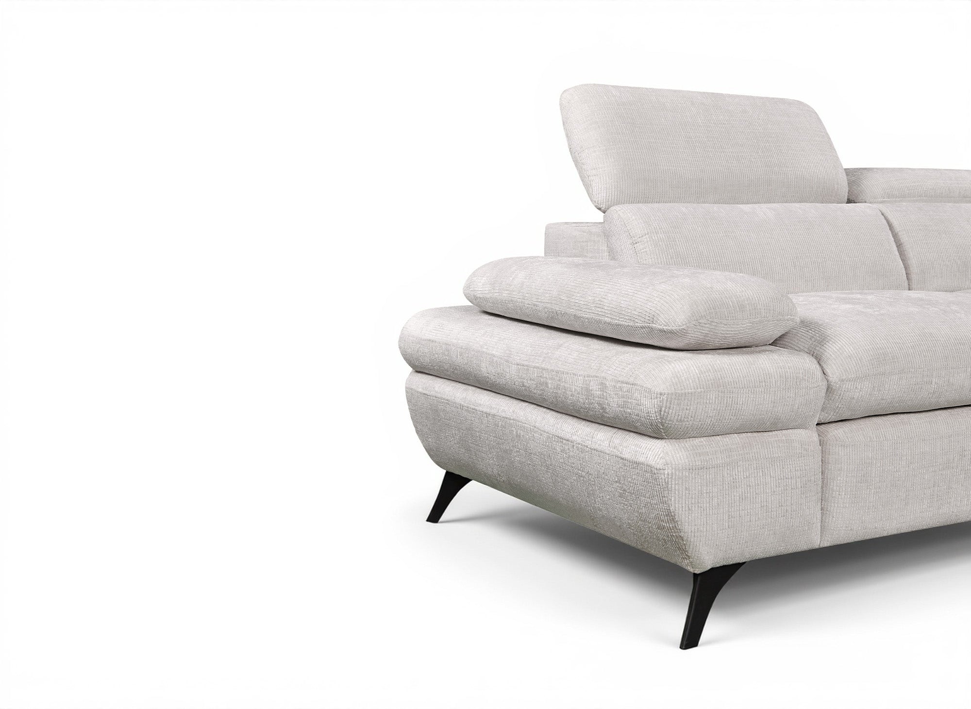 Canapé d'angle convertible avec coffre en velours chiné blanc écru LUFY - Angle droit