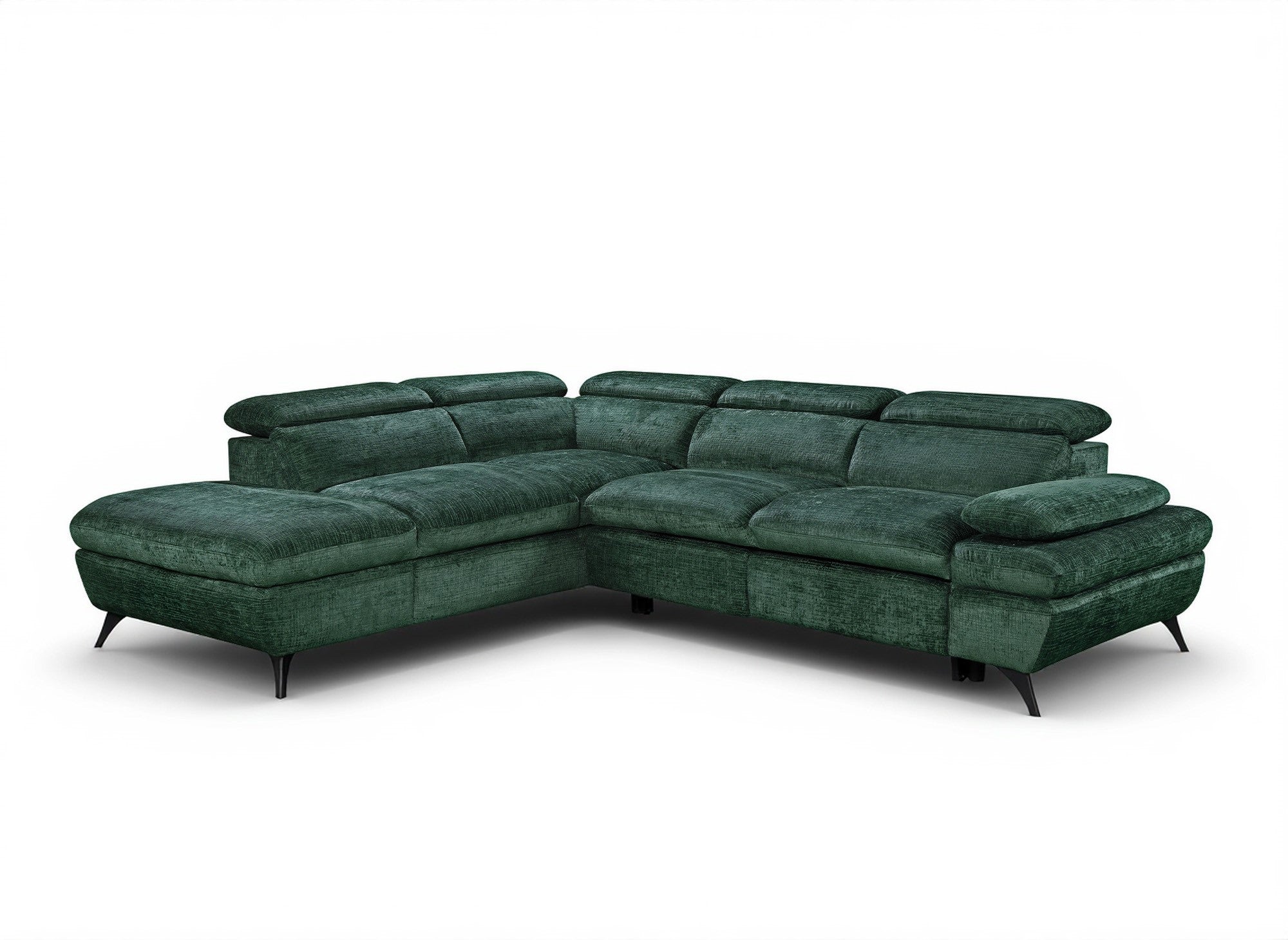 Canapé d'angle convertible avec coffre en velours chiné vert LUFY - Angle gauche