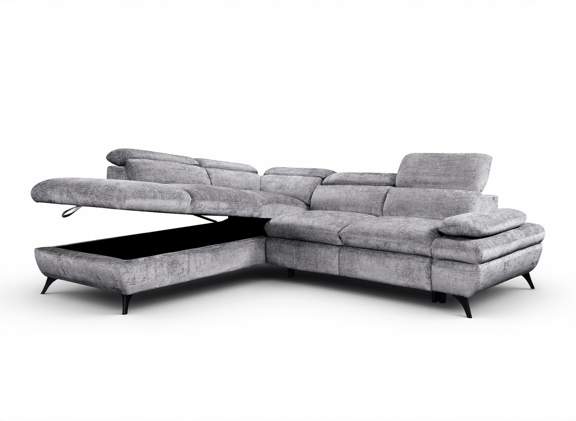 Canapé d'angle convertible avec coffre en velours chiné gris LUFY - Angle gauche