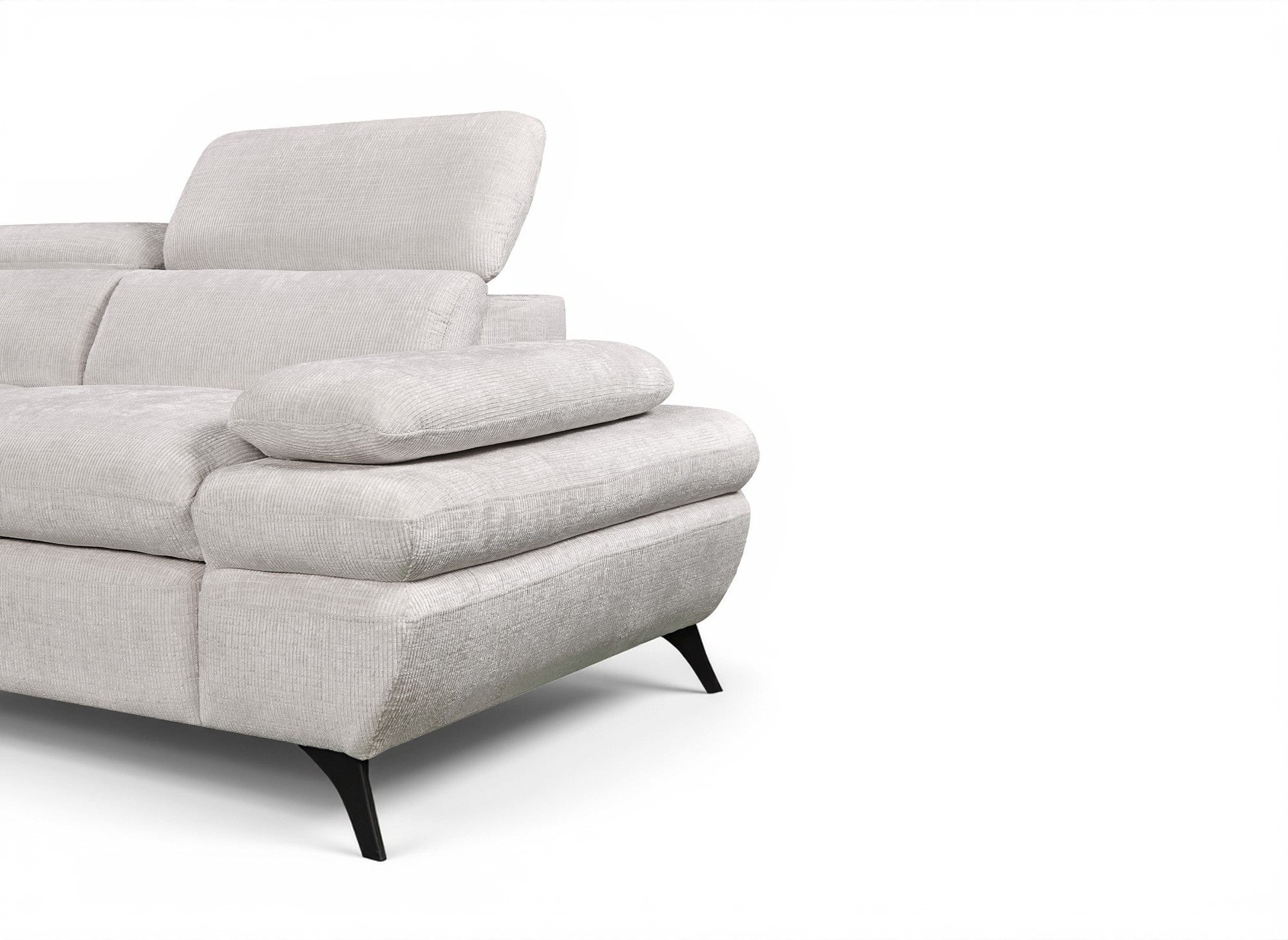 Canapé d'angle convertible avec coffre en velours chiné blanc écru LUFY - Angle gauche