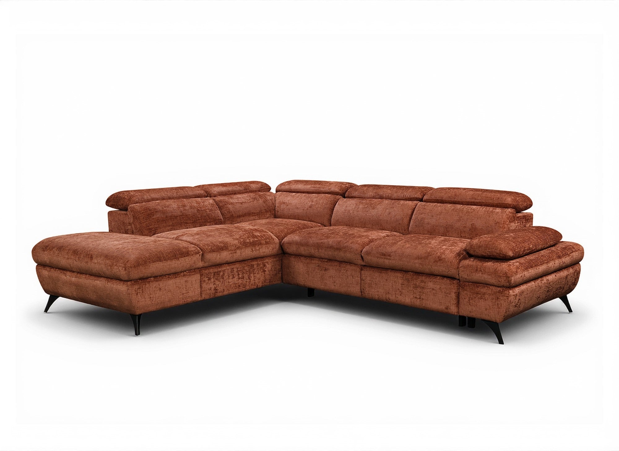 Canapé d'angle convertible avec coffre en velours chiné terracotta LUFY - Angle gauche