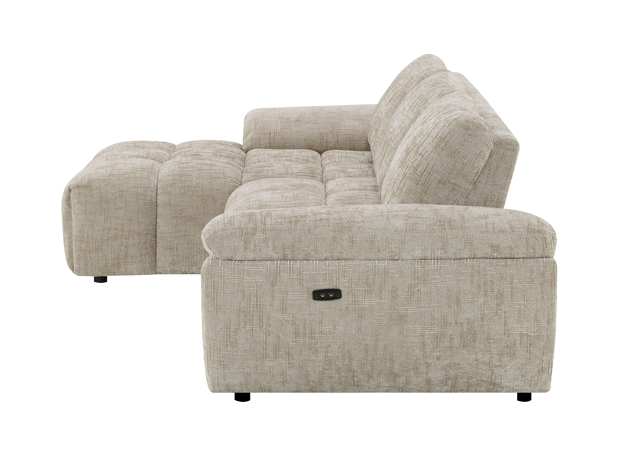 Canapé d’angle relax électrique en velours chiné taupe ALPES - Angle gauche