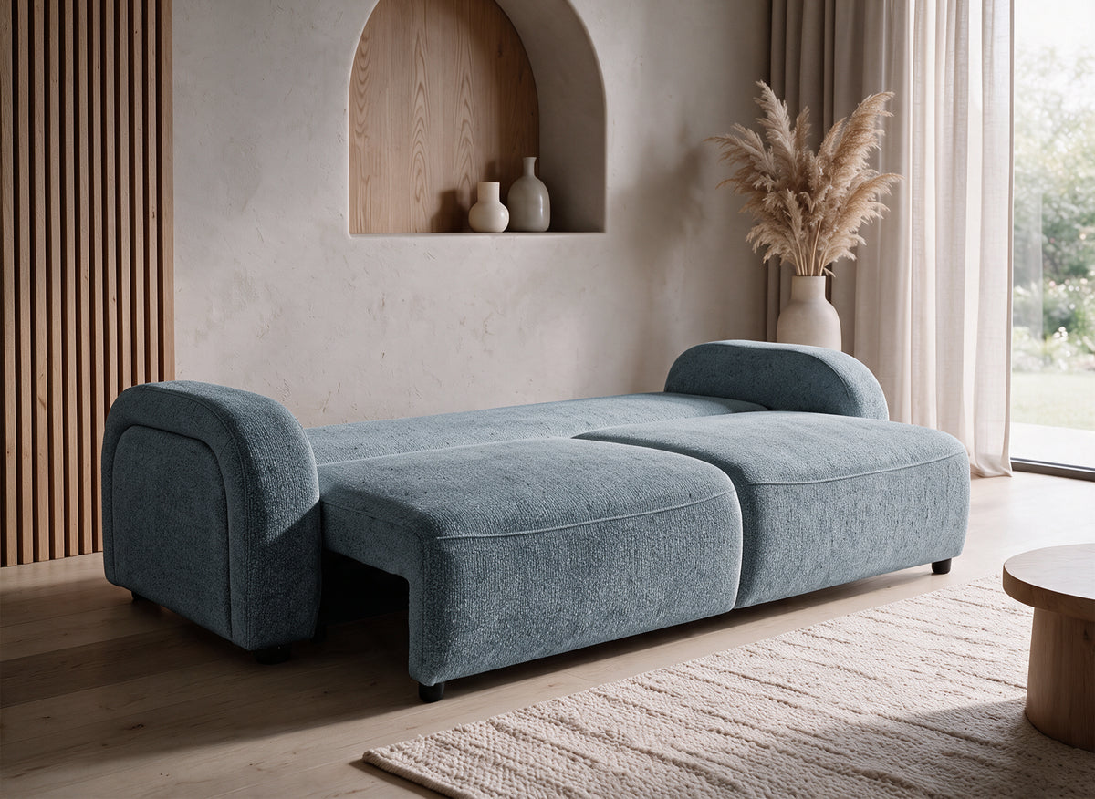 Canapé convertible 3 places en tissu texturé bleu MAYORA