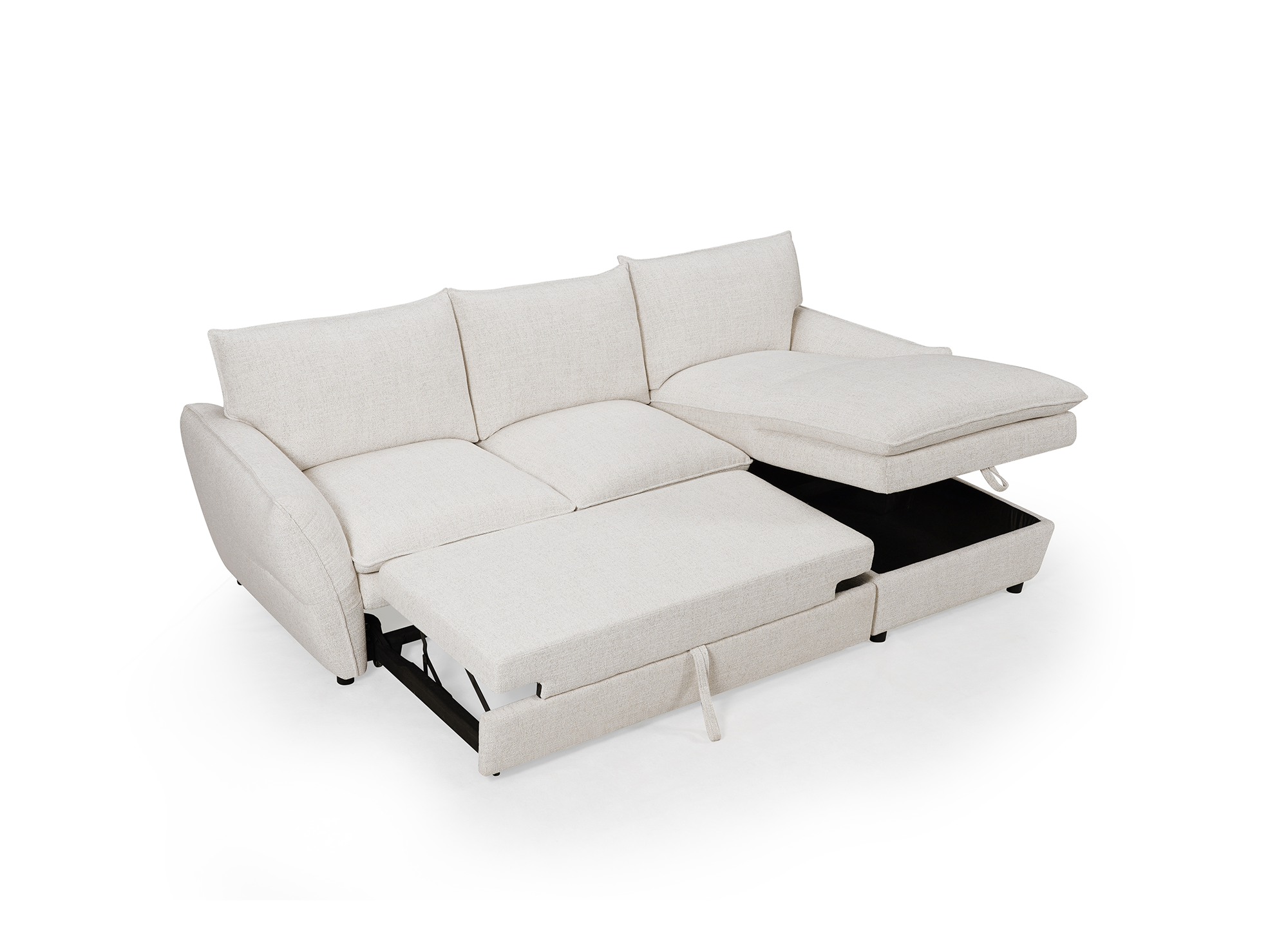 Canapé d'angle convertible avec coffre en tissu beige CAPUCINE - Angle droit