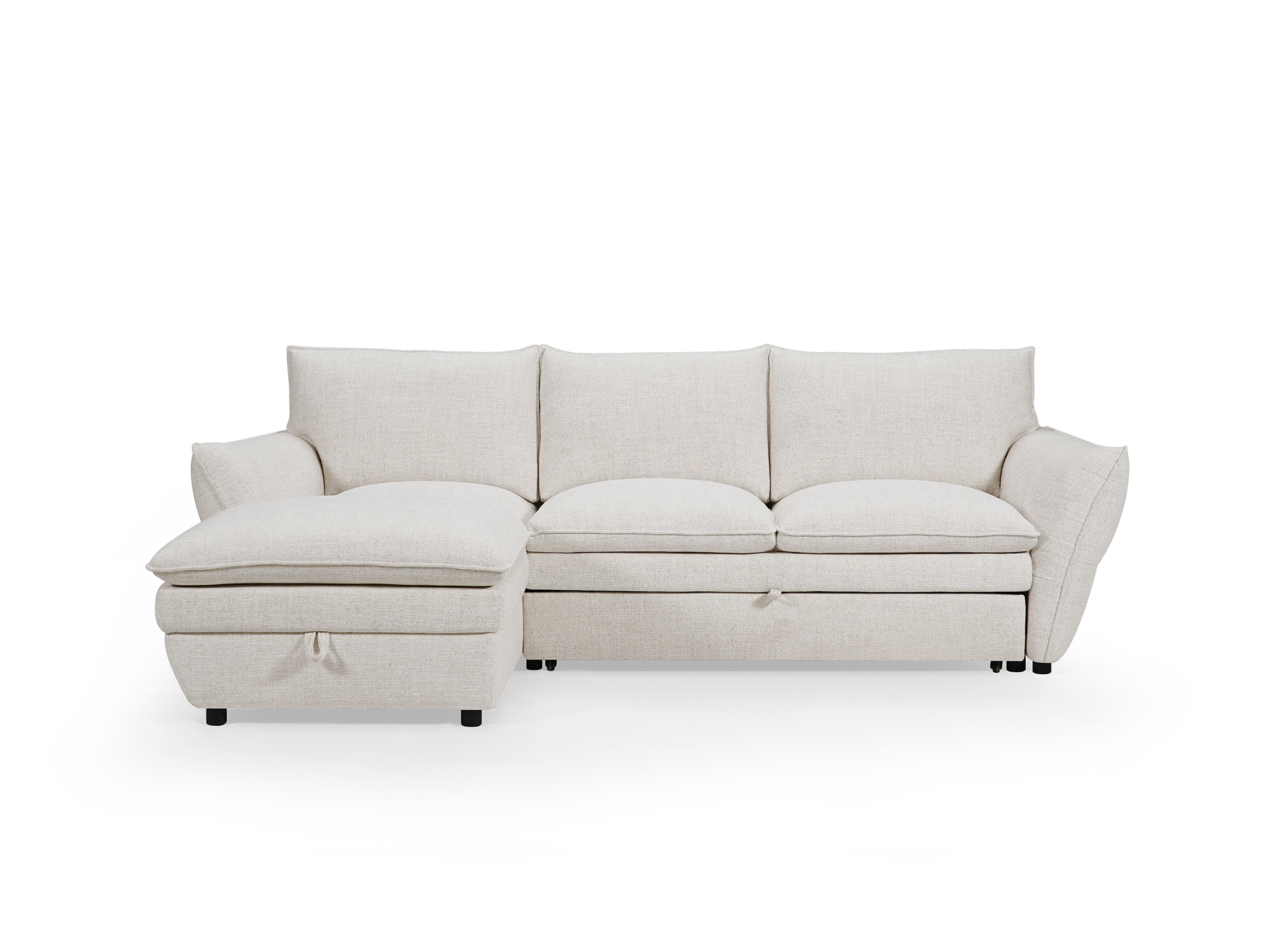 Canapé d'angle convertible avec coffre en tissu beige CAPUCINE - Angle gauche